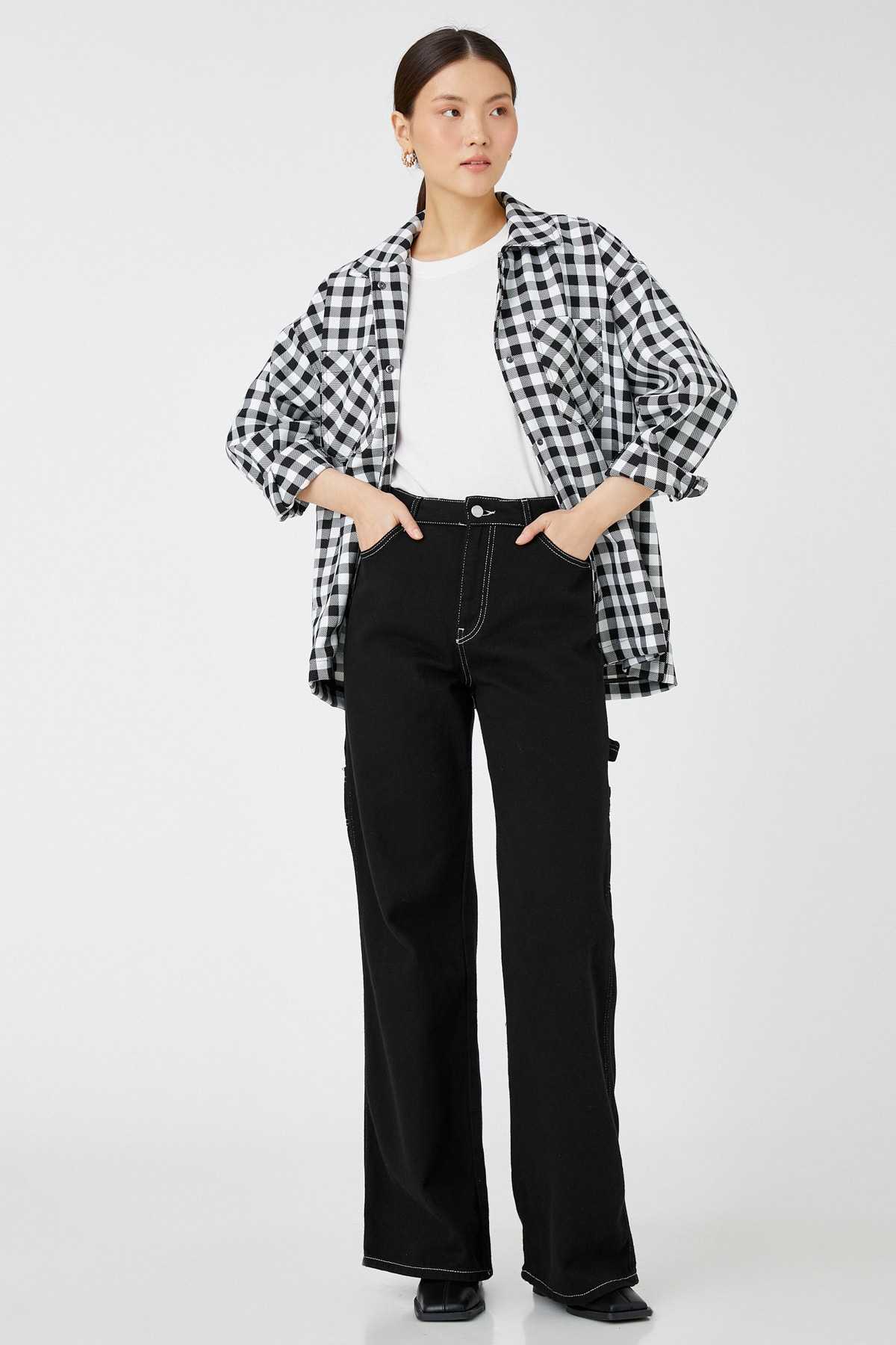 کت مشکی چهارخانه زنانه