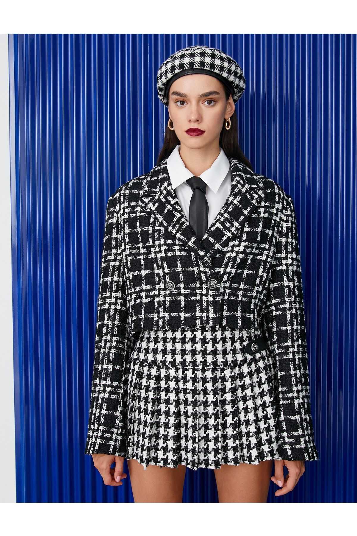 دکمه های تاج دو سینه ژاکت Tweed Crop