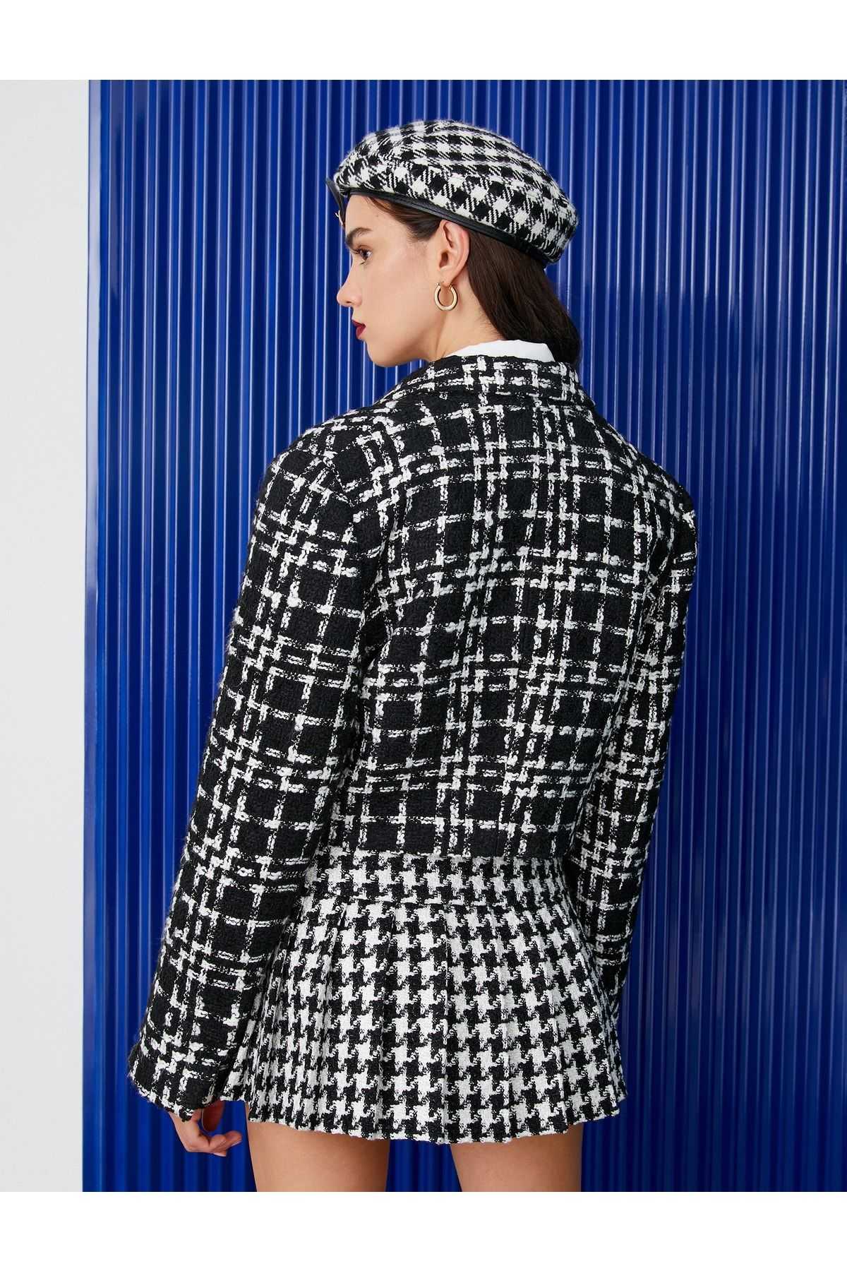 دکمه های تاج دو سینه ژاکت Tweed Crop