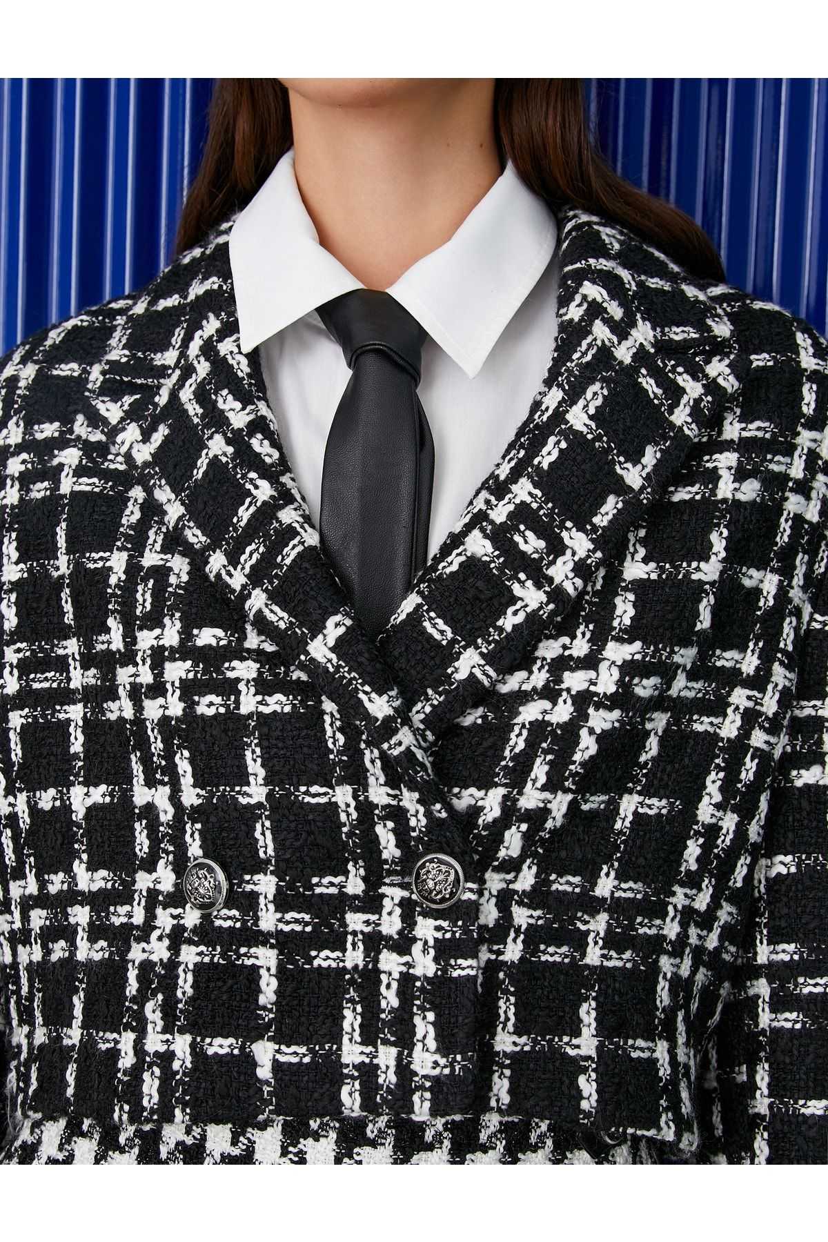 دکمه های تاج دو سینه ژاکت Tweed Crop
