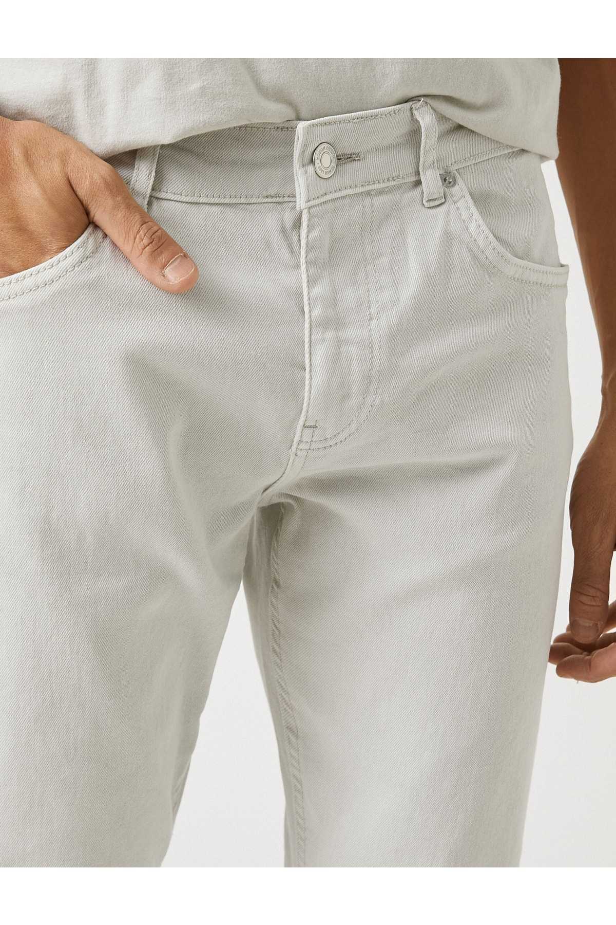 شلوار بافت پایه با جزئیات دکمه، 5 جیب