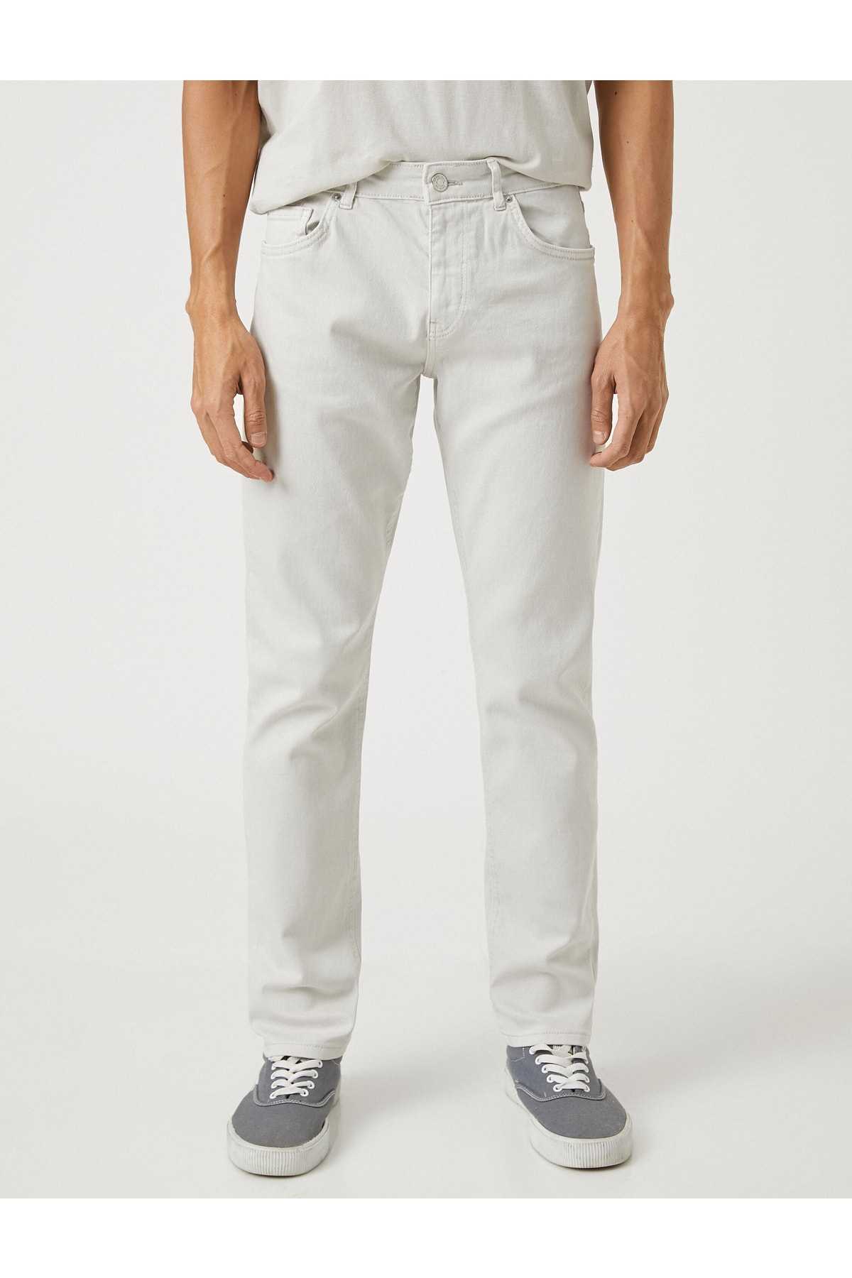 شلوار بافت پایه با جزئیات دکمه، 5 جیب