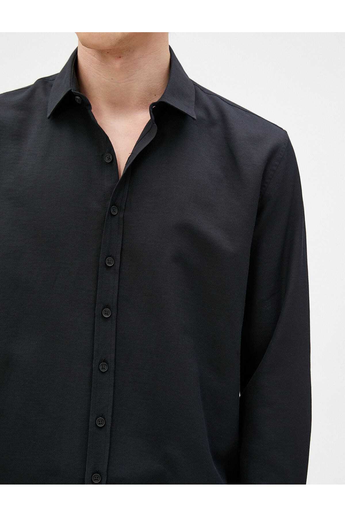 پیراهن پایه کلاسیک یقه آستین بلند دکمه دار غیر آهنی