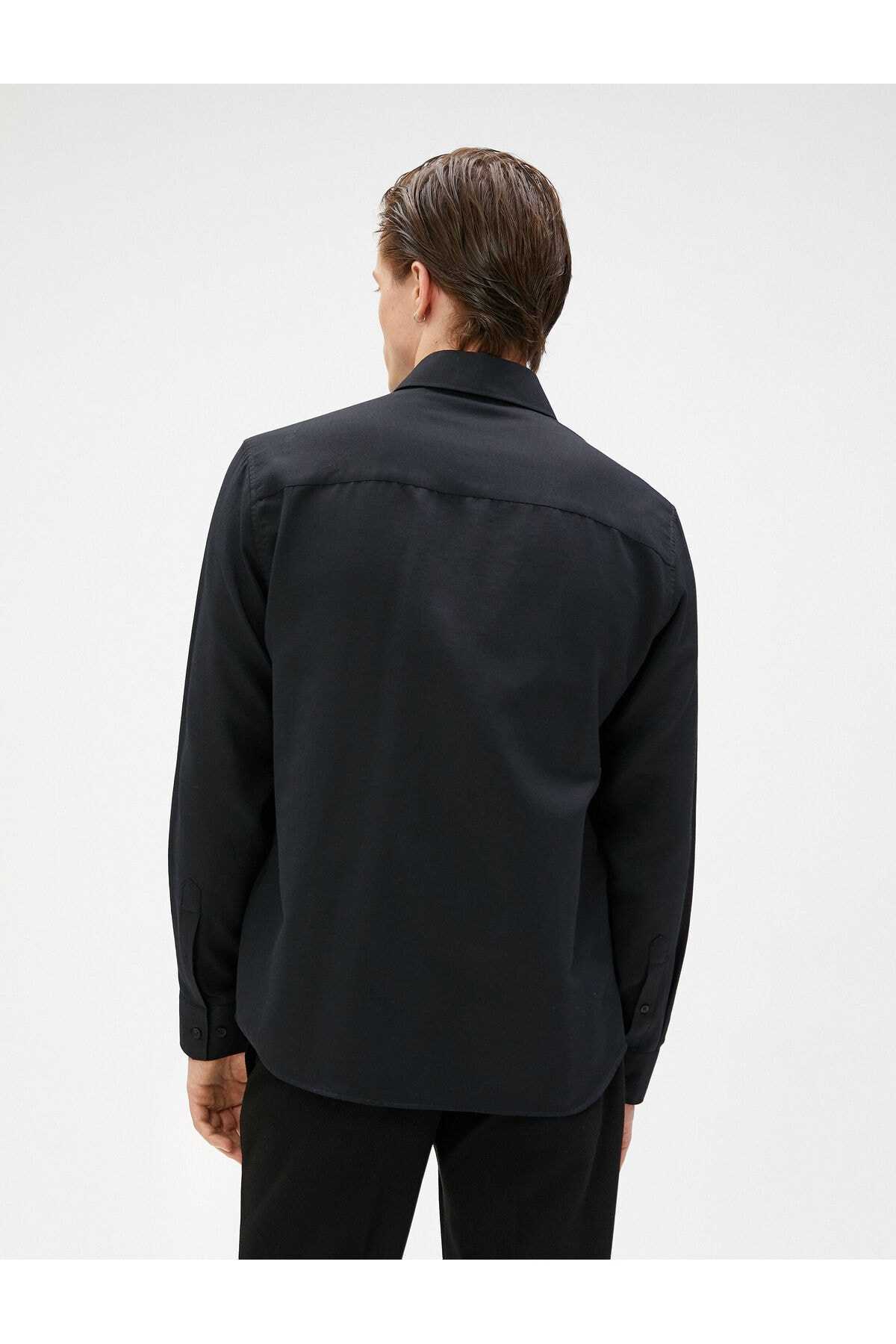 پیراهن پایه کلاسیک یقه آستین بلند دکمه دار غیر آهنی