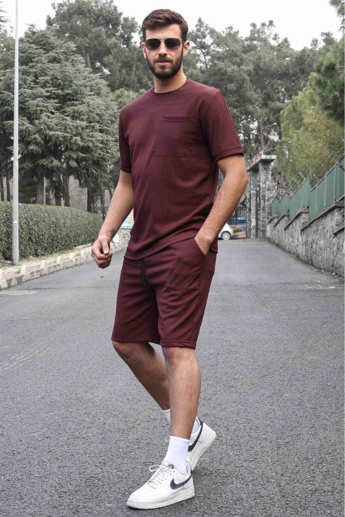 ست شلوارک مردانه بیسیک سبز نعنایی با جزئیات جیبی