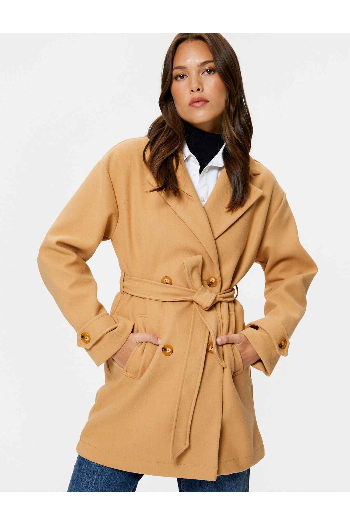 جیب دکمه دار کمربند کت Stash با جزئیات