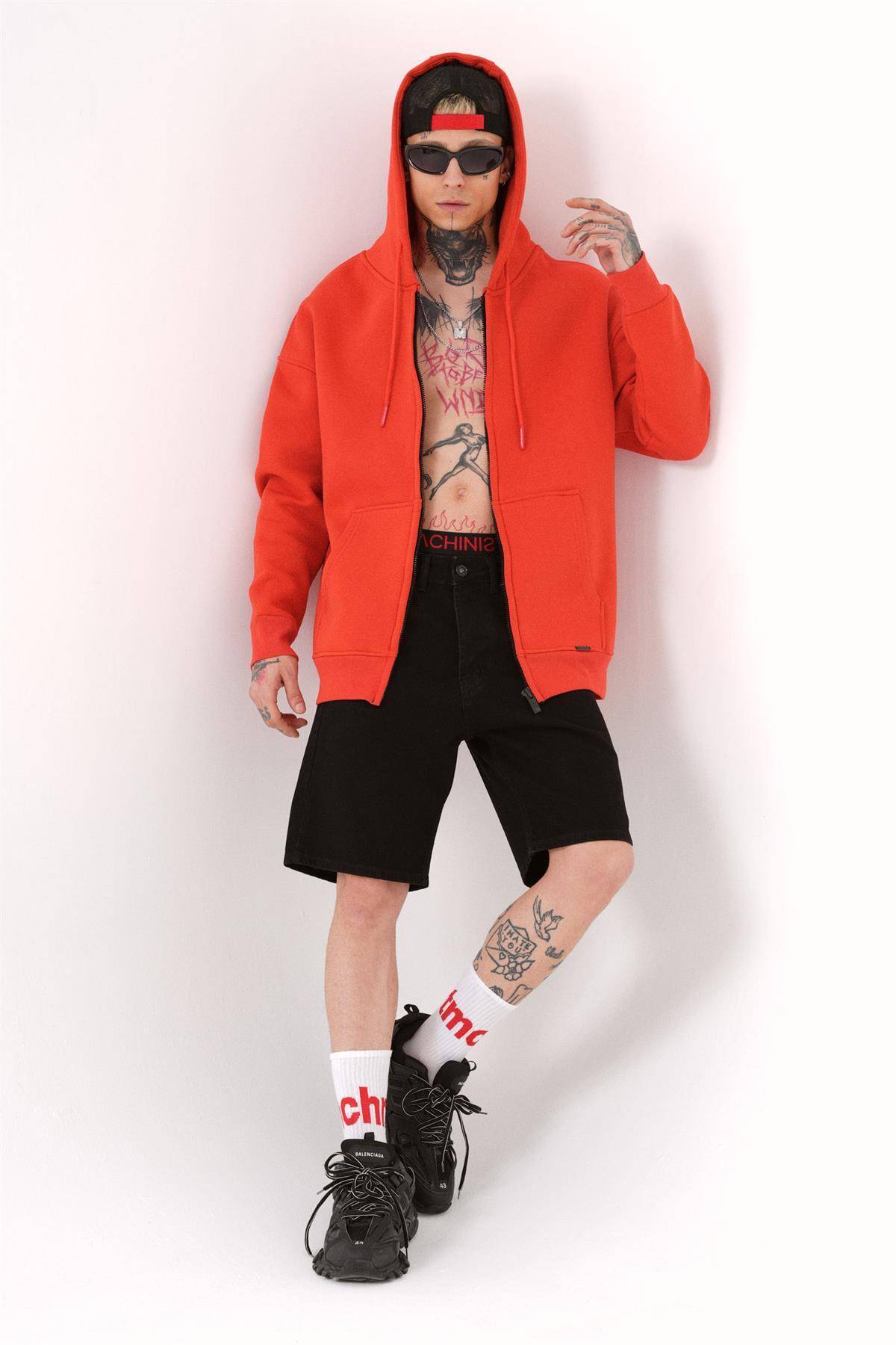 سویشرت ساده زیپ دار جیب دار یاسی یخی