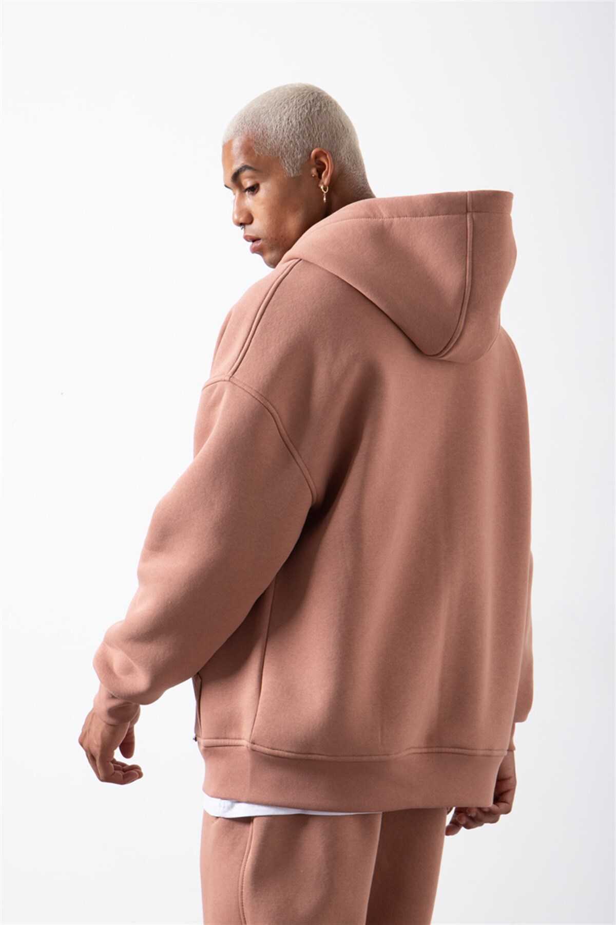 سویشرت ساده زیپ دار جیب دار یاسی یخی