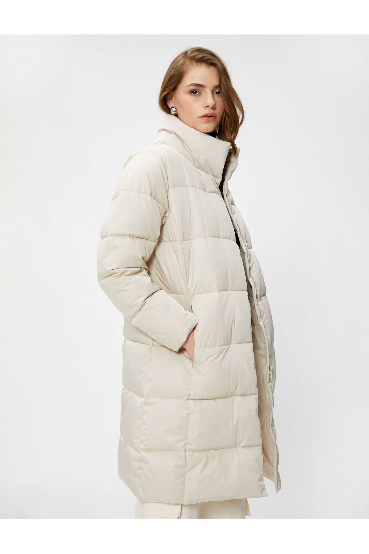 جیب های یقه بلند ژاکت پفی زیپ دار