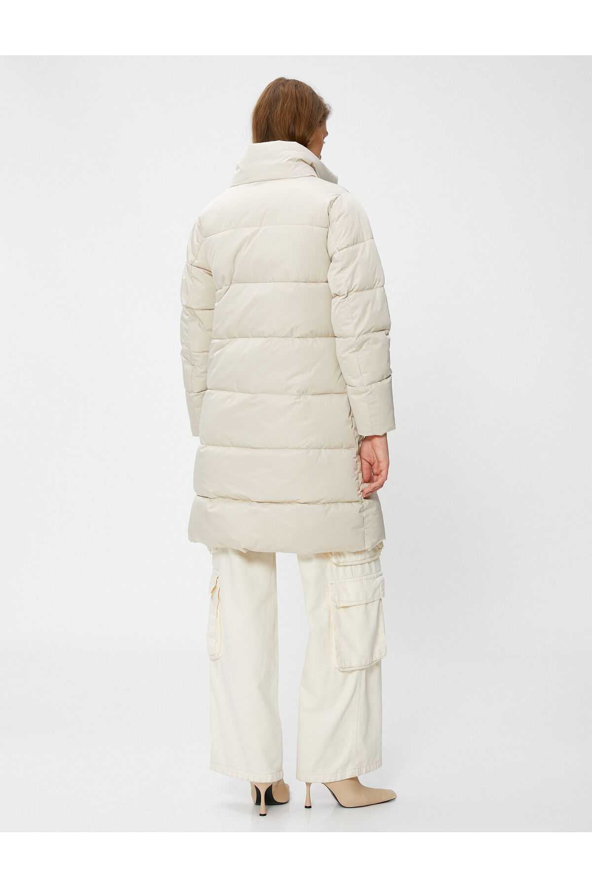 جیب های یقه بلند ژاکت پفی زیپ دار