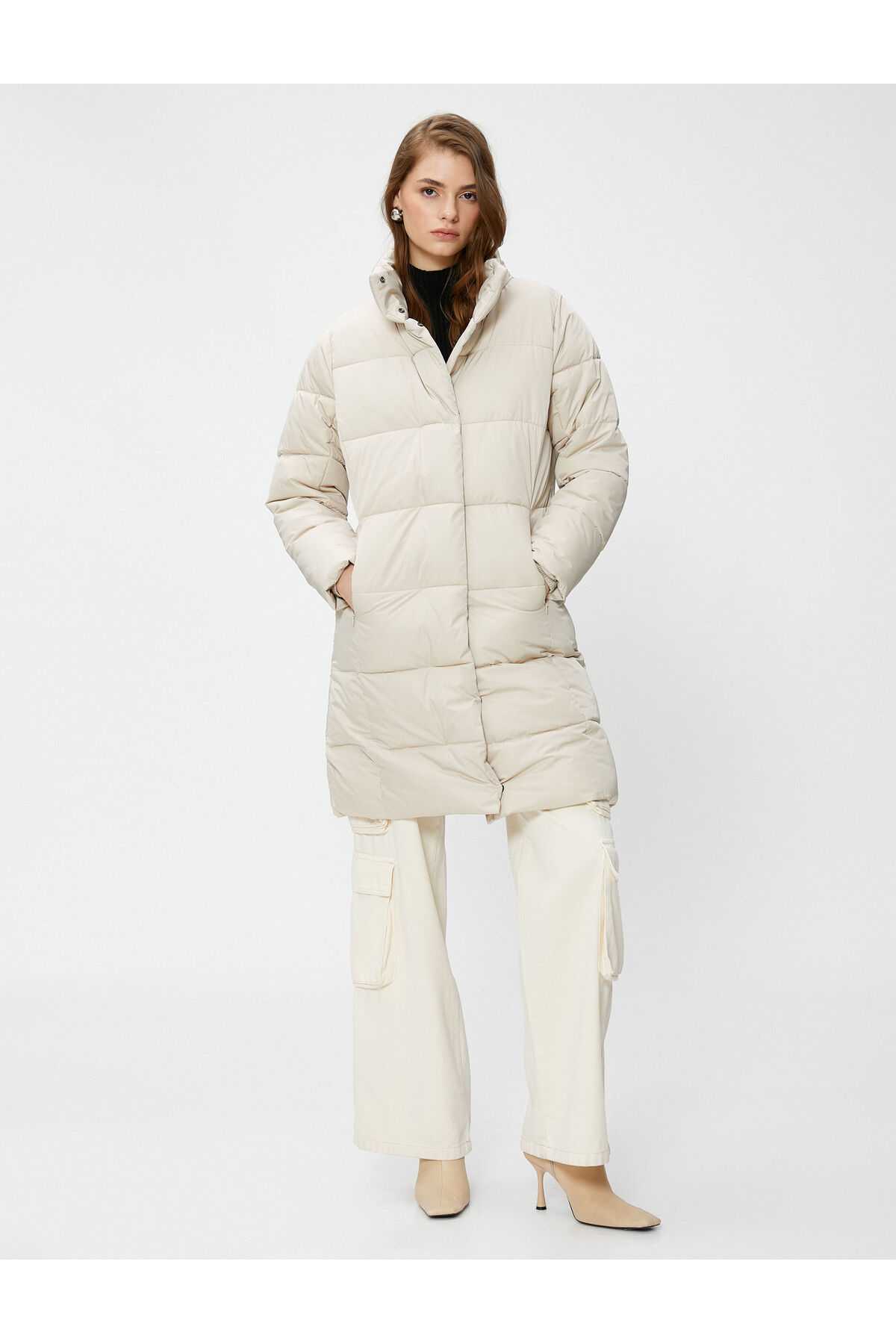 جیب های یقه بلند ژاکت پفی زیپ دار