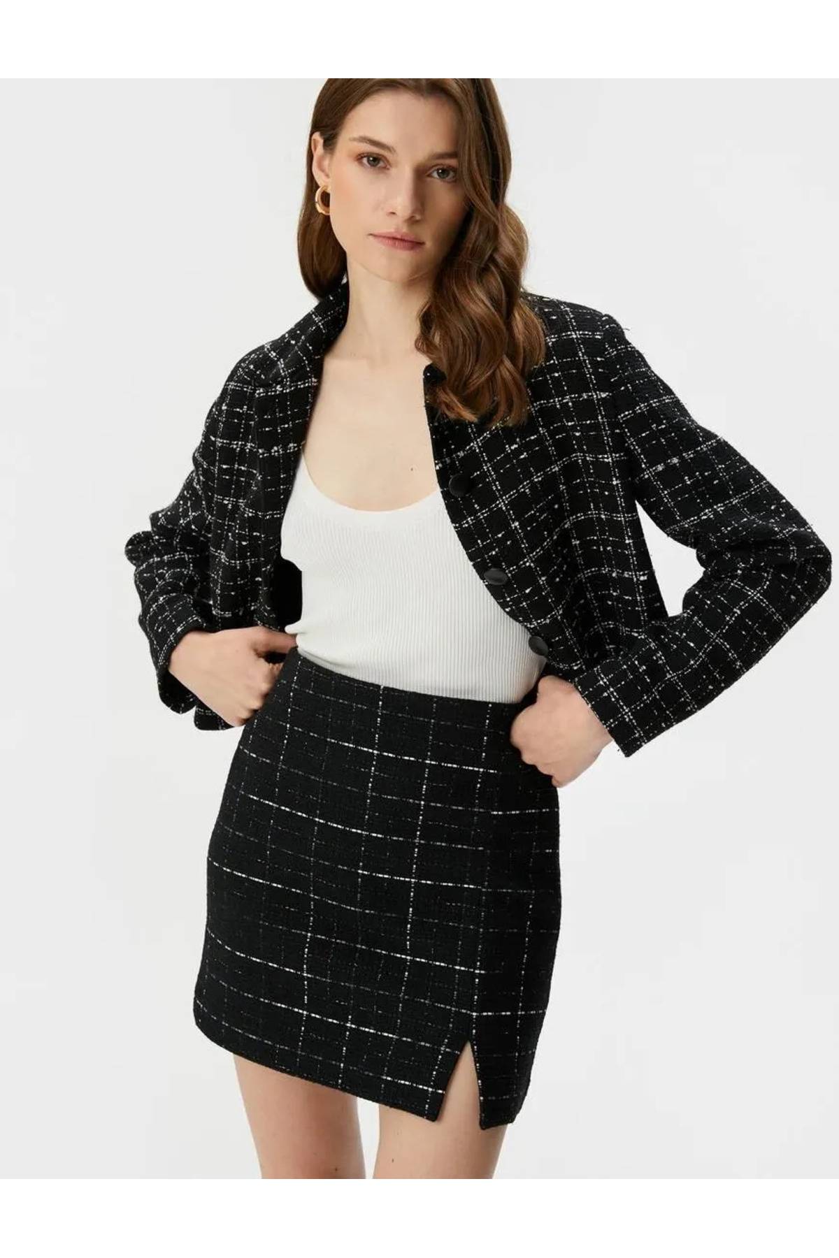 مینی دامن Tweed جزئیات چاک کمر بلند