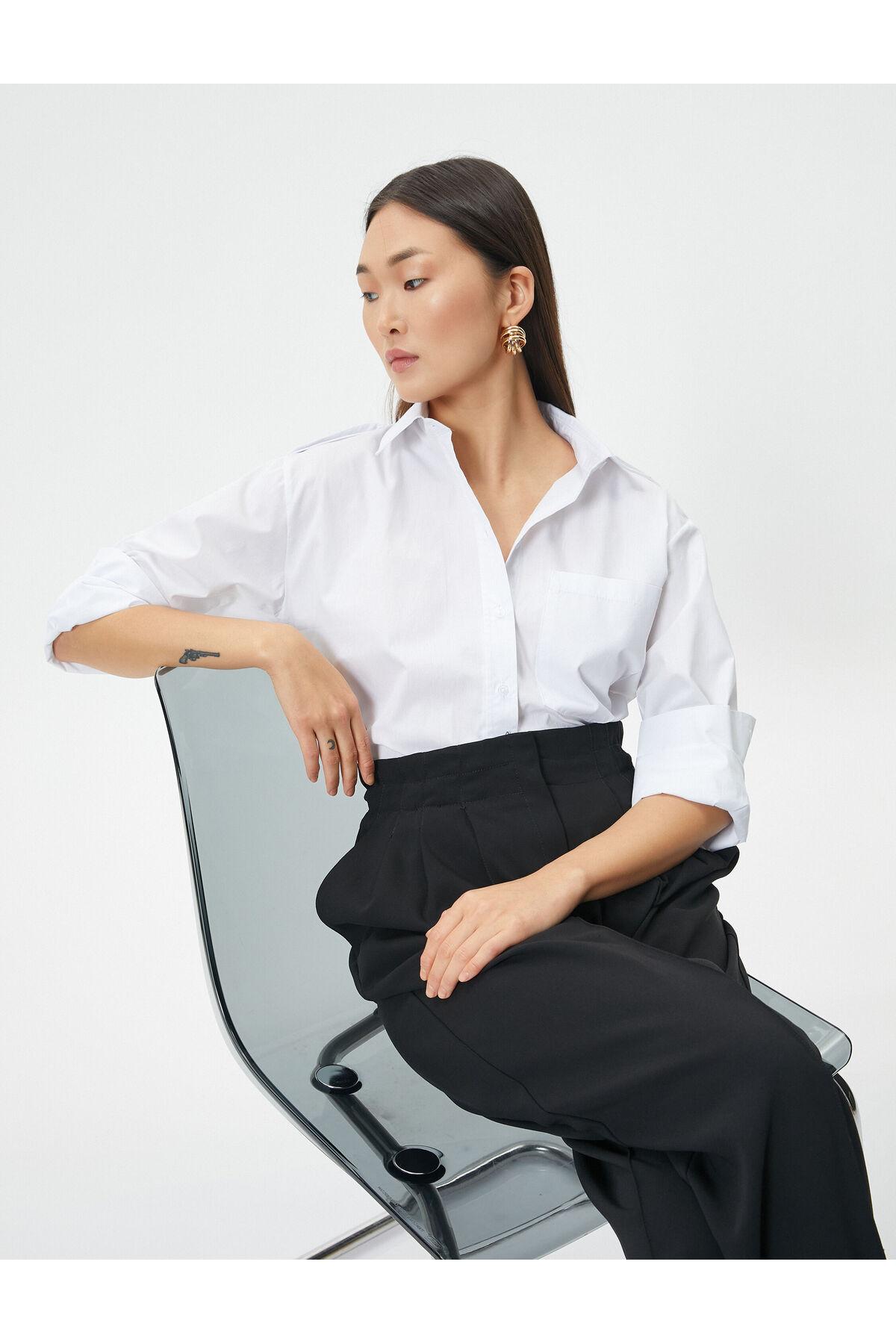 پیراهن کلاسیک آستین بلند دکمه دار جیب پنبه ای