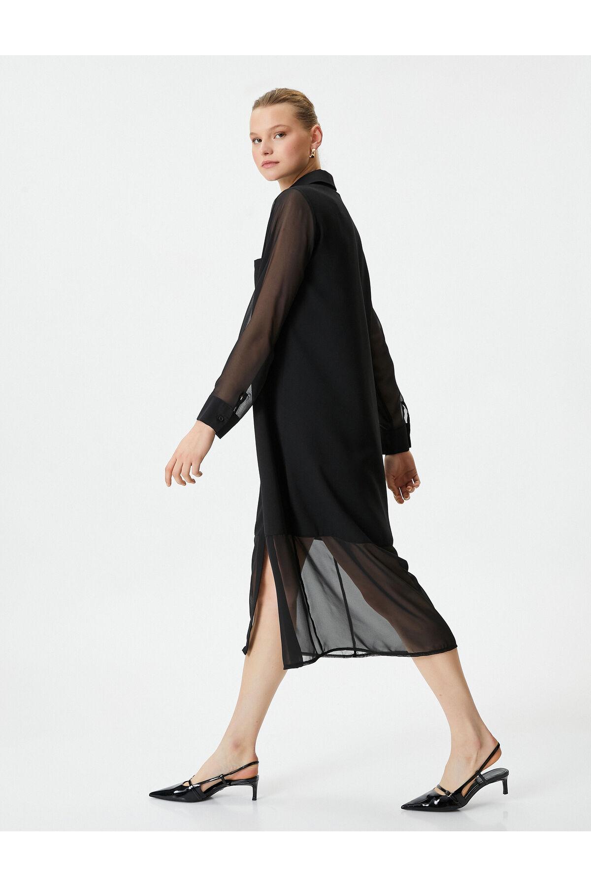 پیراهن نوعی پارچه ابریشمی با آستین بلند با جیب دکمه دار میدی