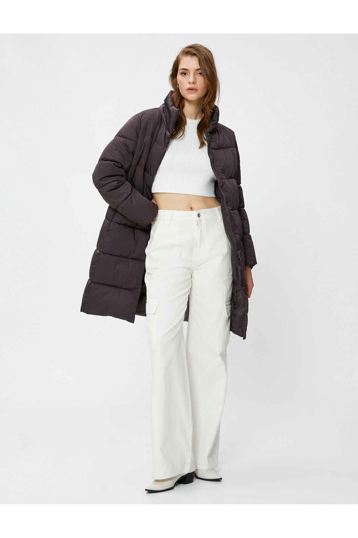 جیب های یقه بلند ژاکت پفی زیپ دار