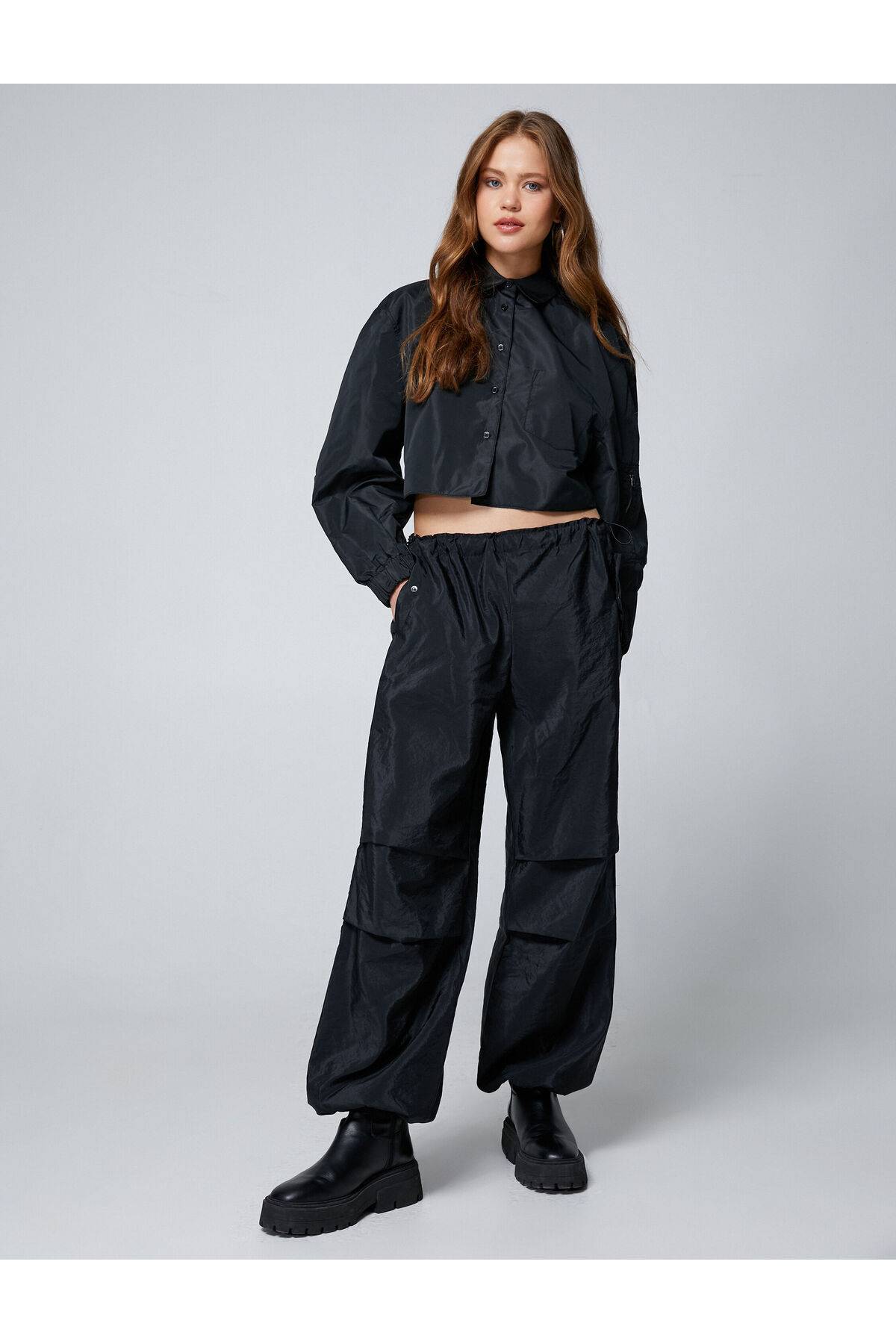 پیراهن برش آستین بلند جیب سرآستین الاستیک