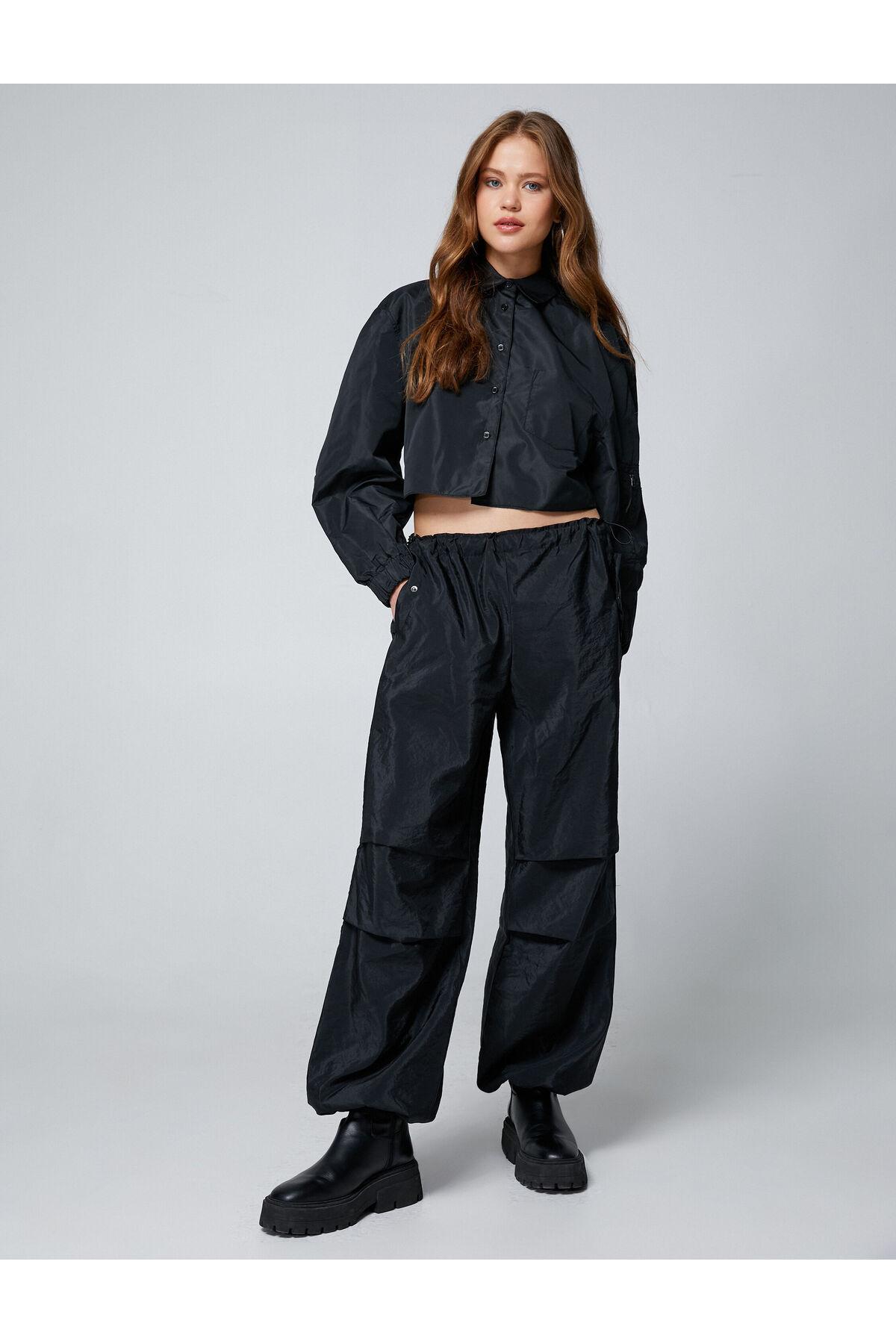 پیراهن برش آستین بلند جیب سرآستین الاستیک