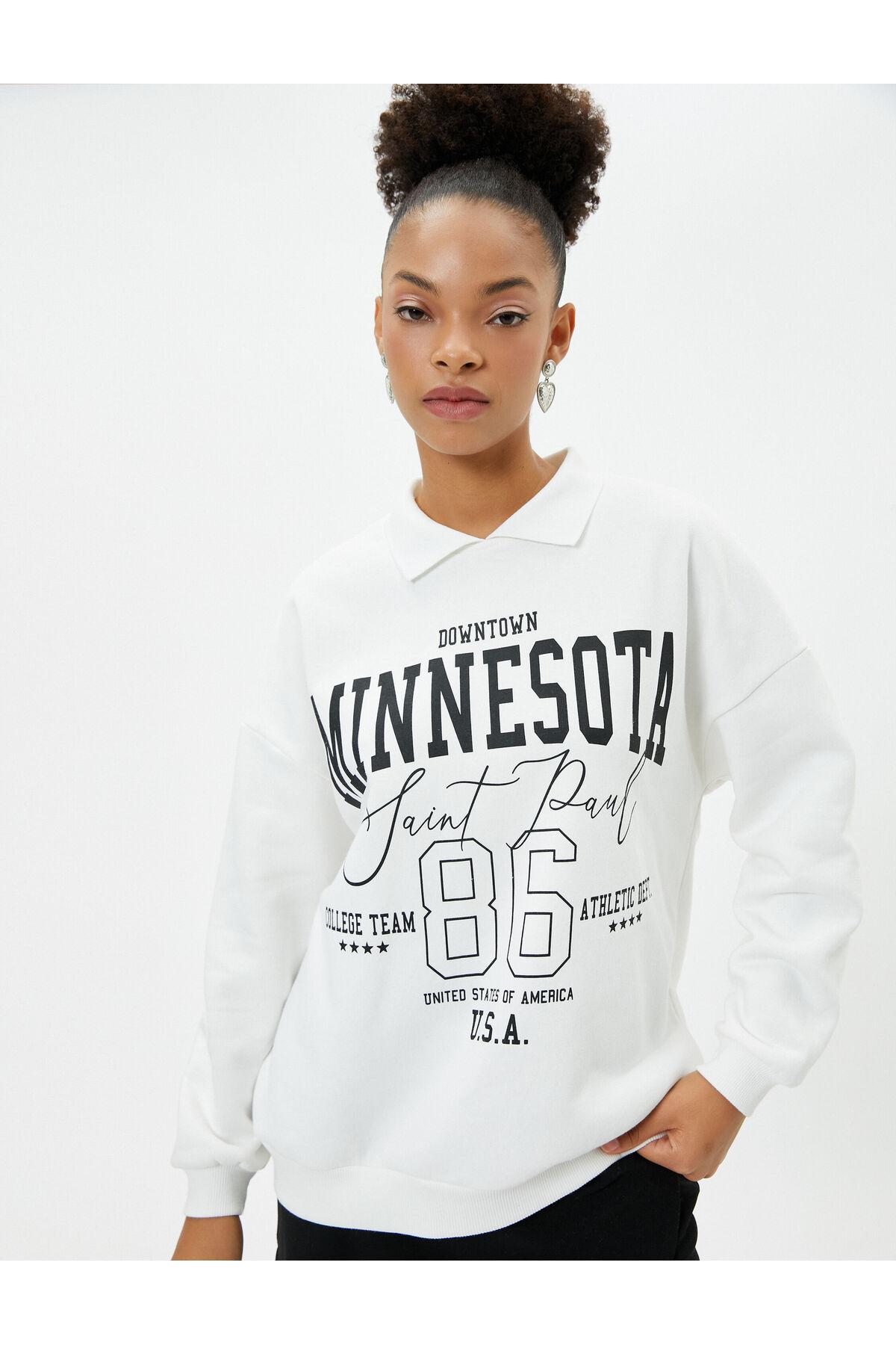 سویشرت یقه پولو با طرح کالج ترکیبی از پنبه