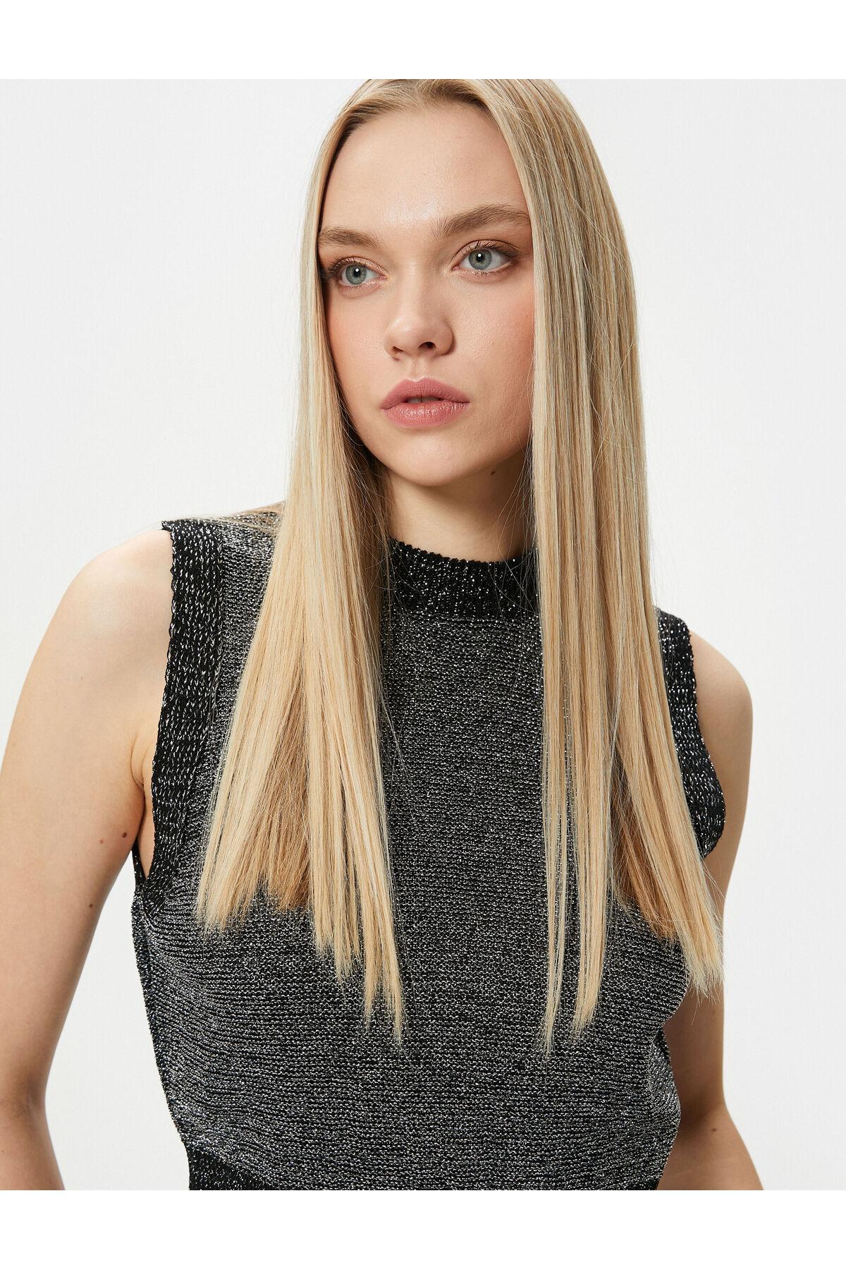 لباس بافتنی متالیک کراپ تاپ گلیتر یقه خدمه