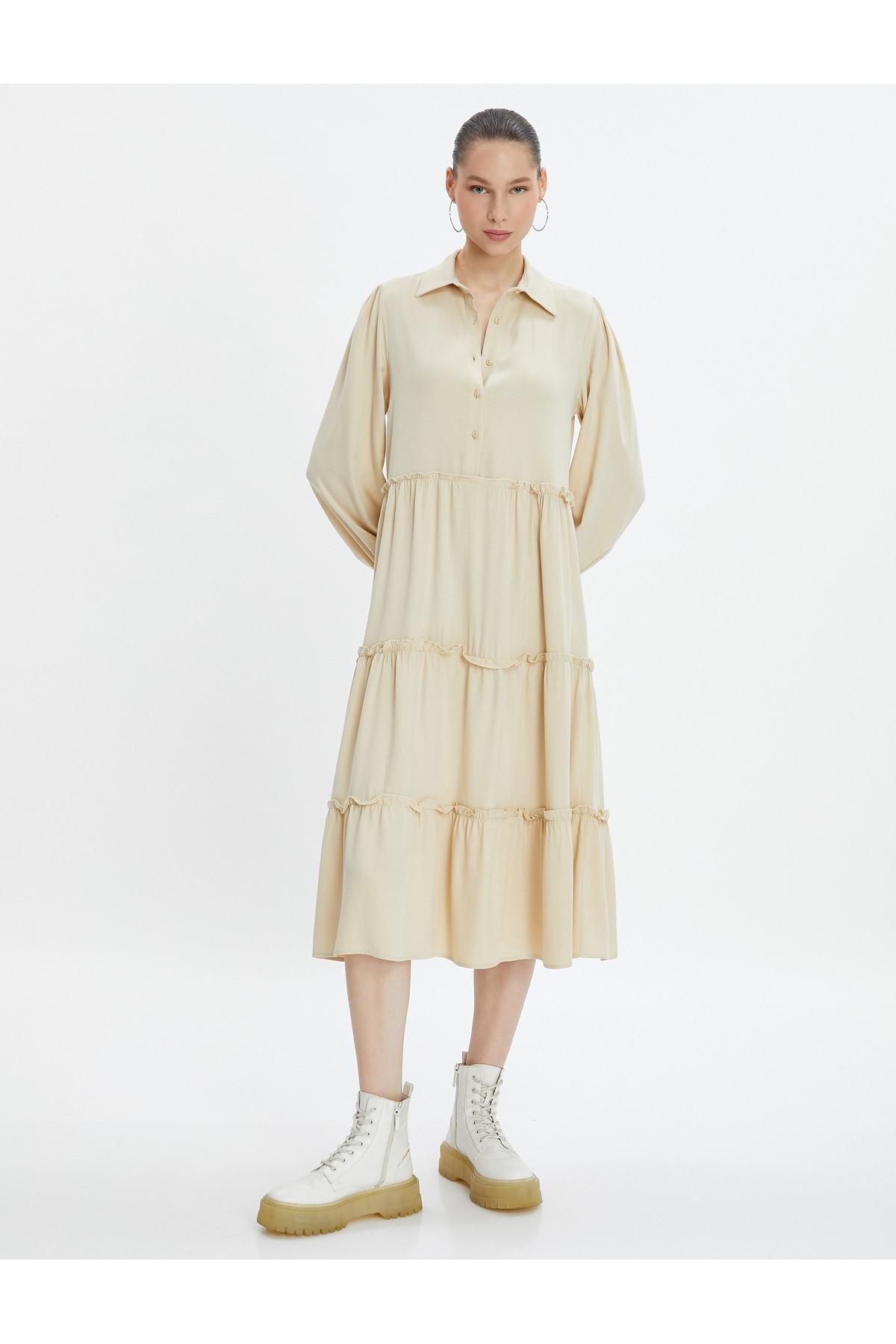 لباس ماکسی پیراهن آستین بلند یقه دکمه پارچه ویسکوز