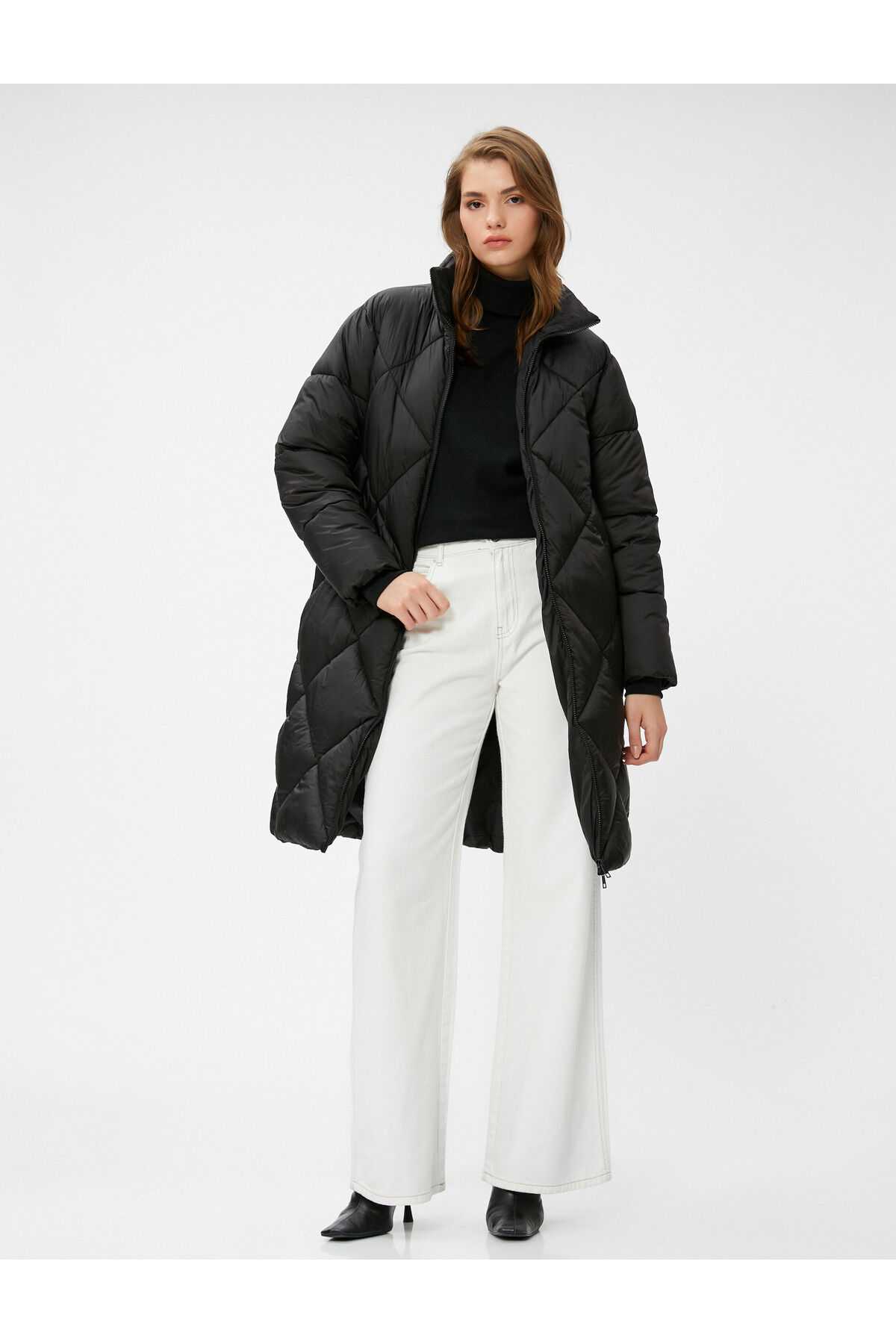 جیب یقه پایه ژاکت پفی زیپ دار