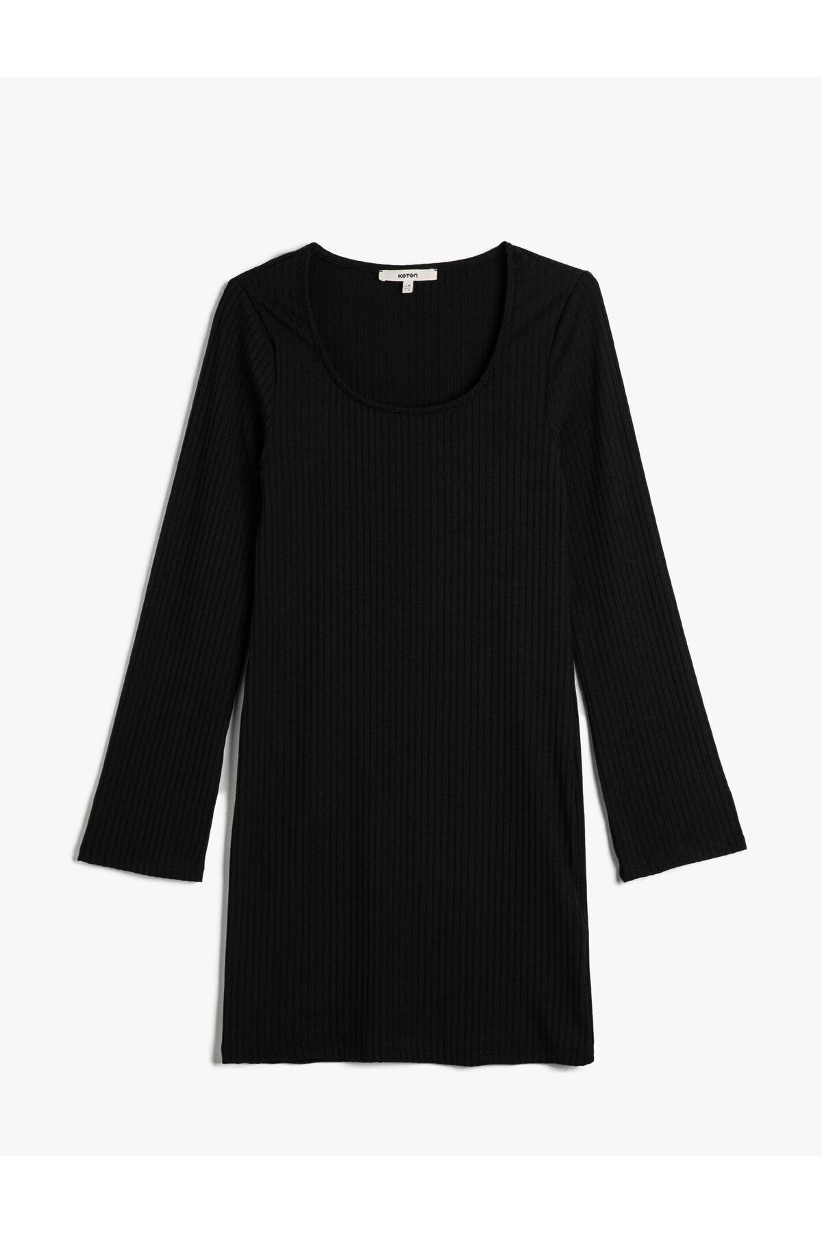 لباس آستین بلند مینی یقه گرد آجدار