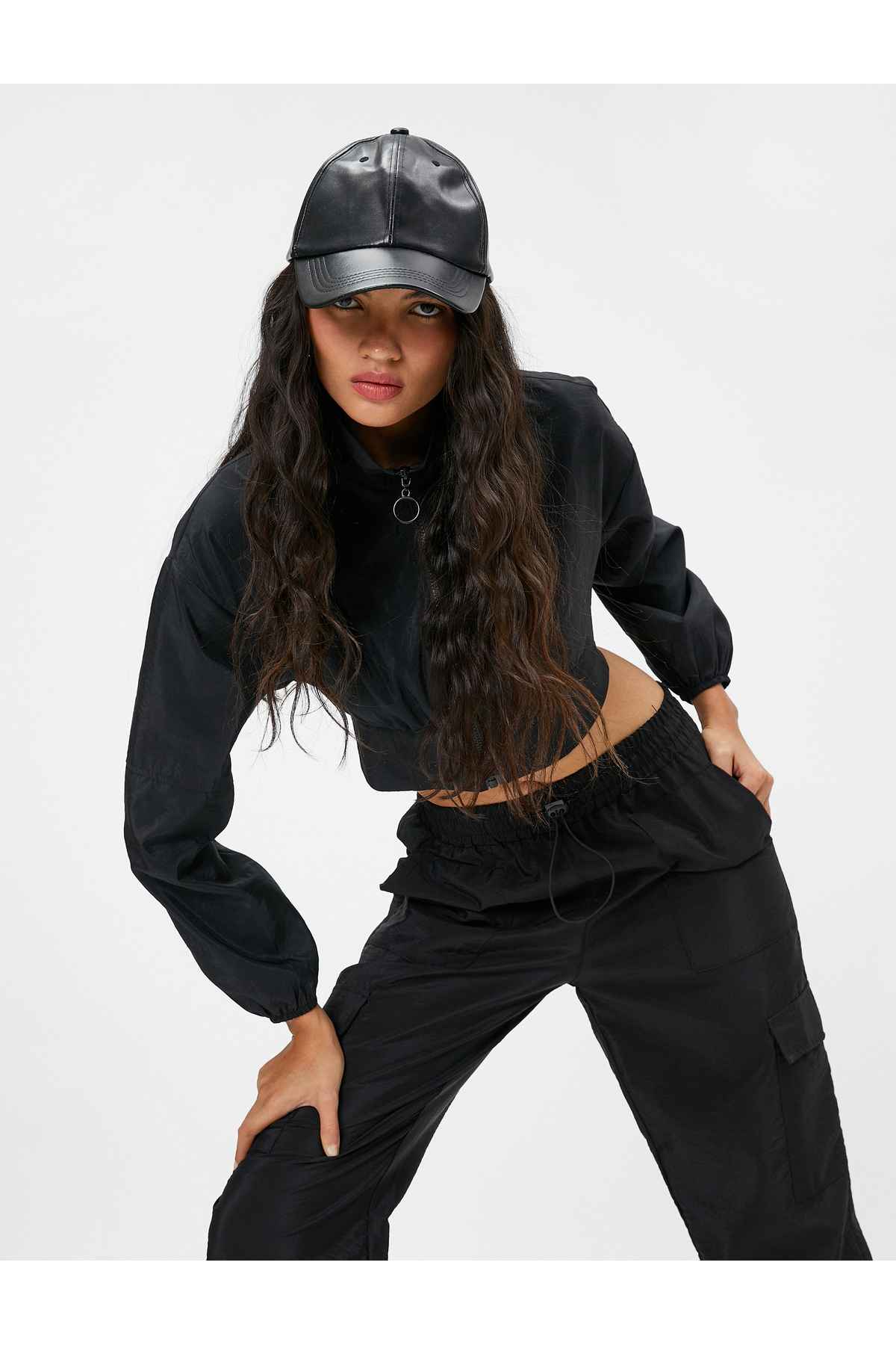 ژاکت چتر نجات یقه بلند با کمر الاستیک