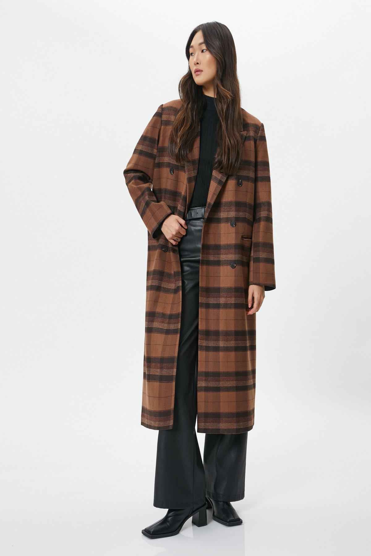 مانتو چهارخانه قهوه ای زنانه