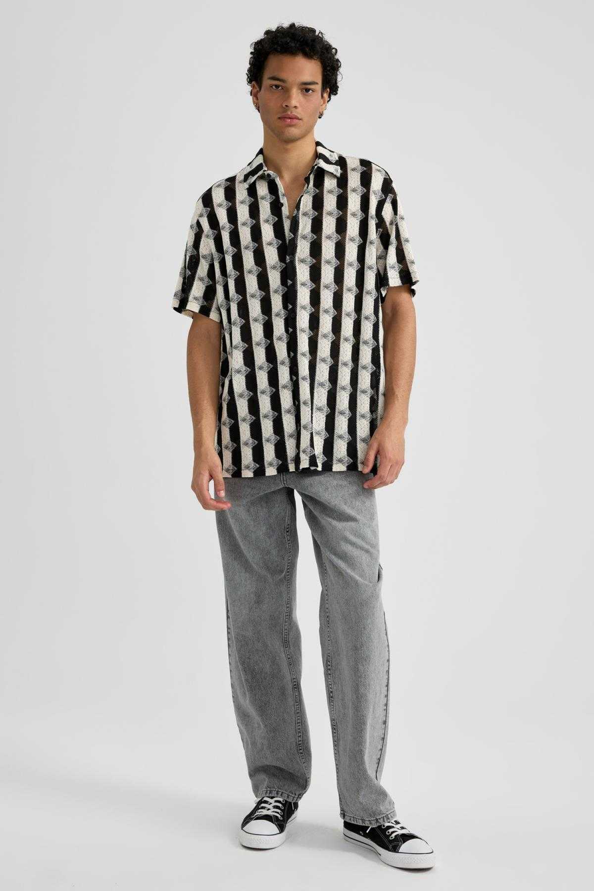 پیراهن آستین کوتاه چاپ شده معمولی