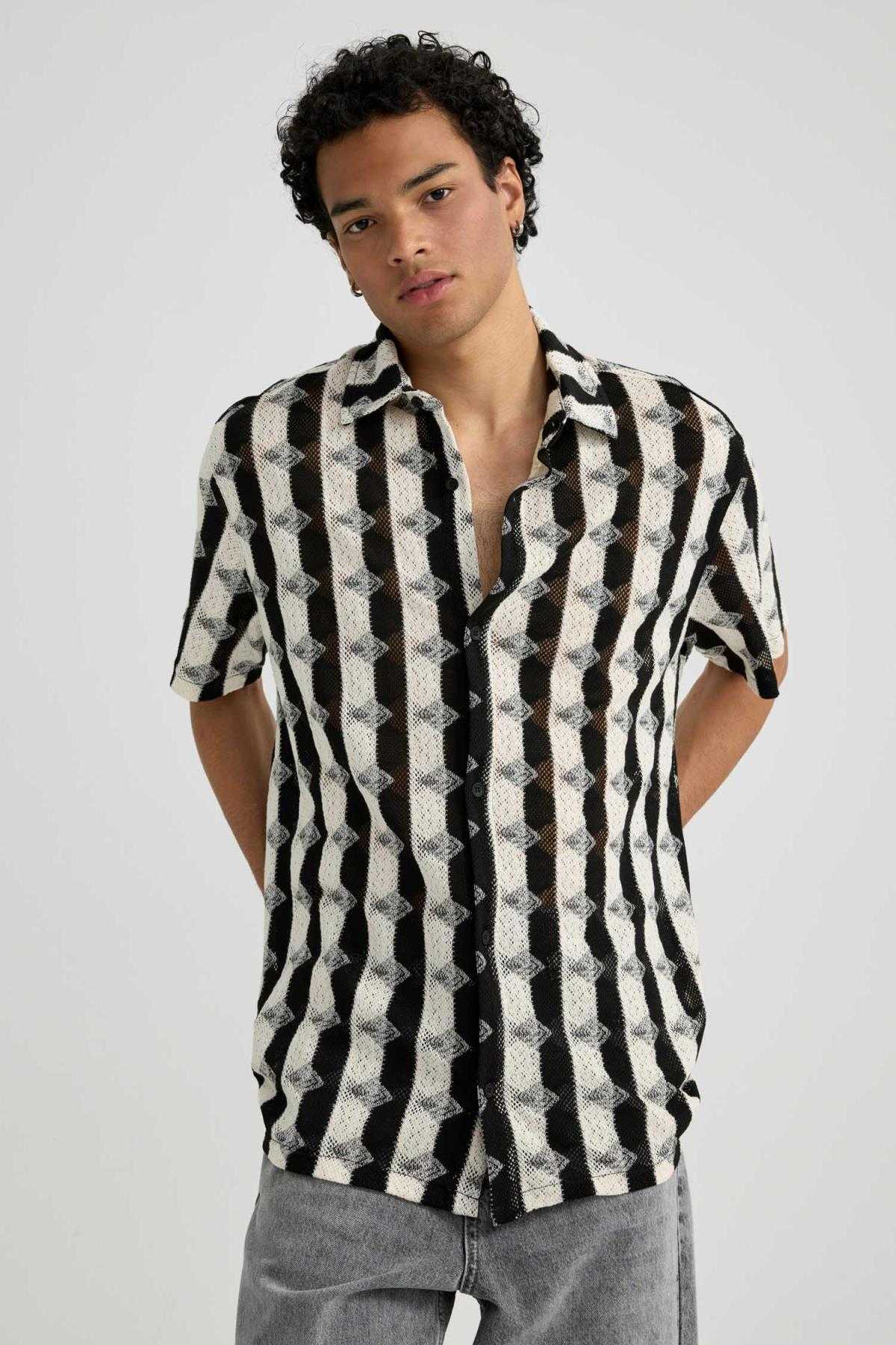 پیراهن آستین کوتاه چاپ شده معمولی