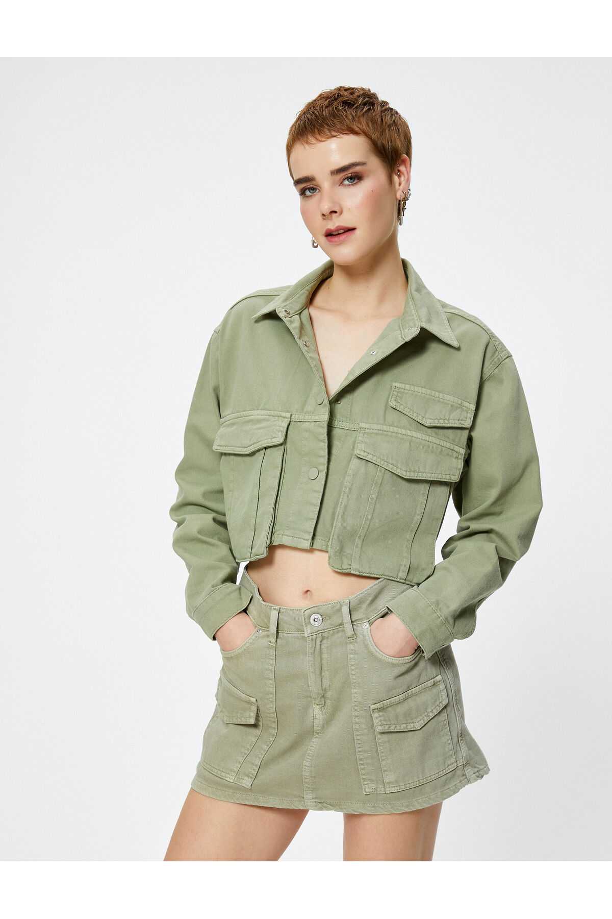 کت جین با جیب باری و پنبه فلپ