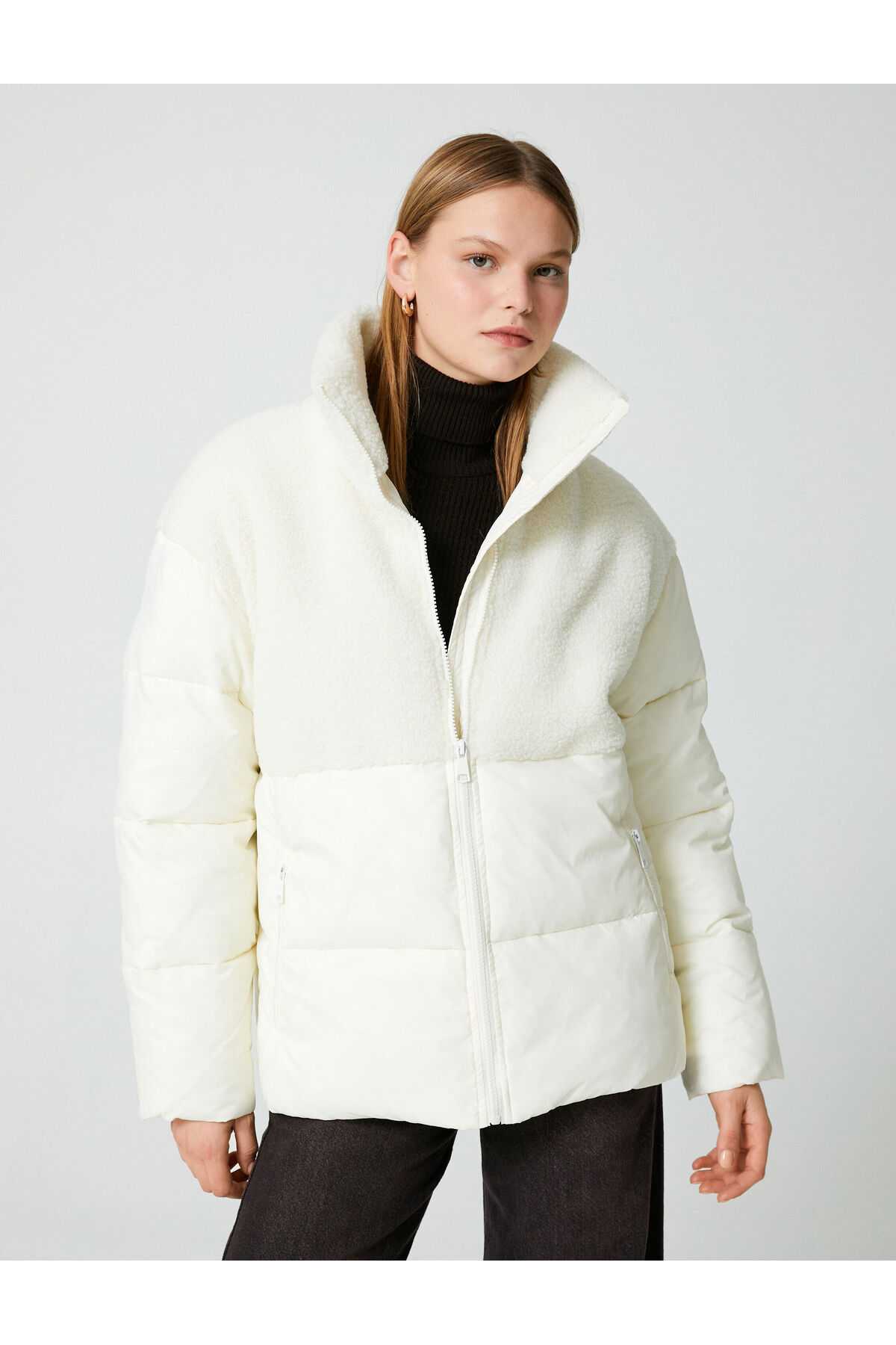 جیب زیپ دار با یقه مخمل دار پایه ژاکت پفی