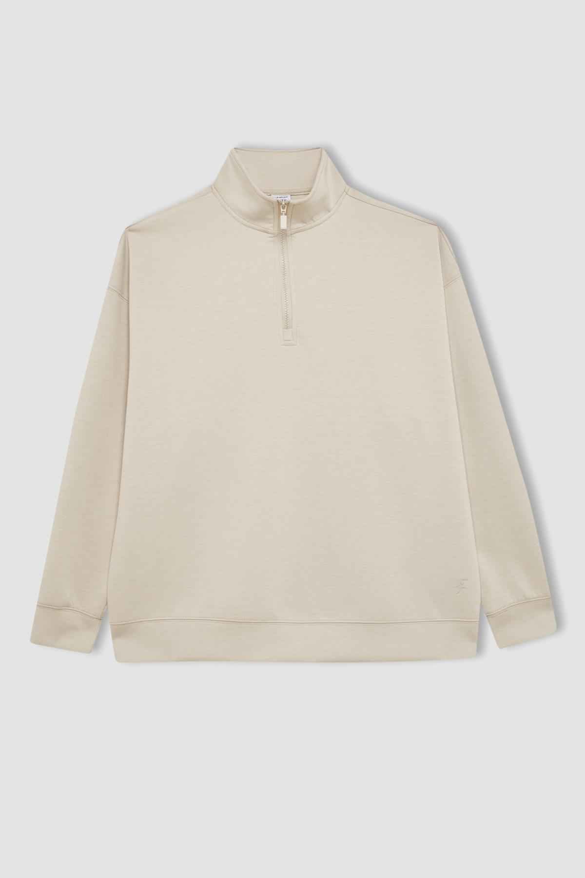 سویشرت اسپرت یقه ایستاده زیپ دار DeFactoFit Oversize Fit