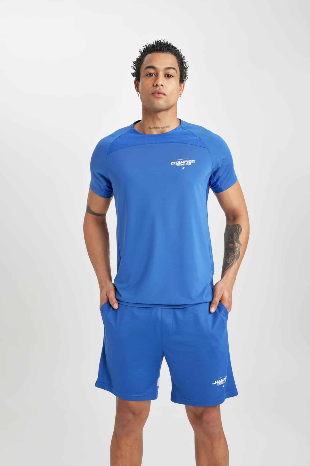 تیشرت اسپرت آستین کوتاه چاپ شده با یقه باریک Fit B5019ax24sp