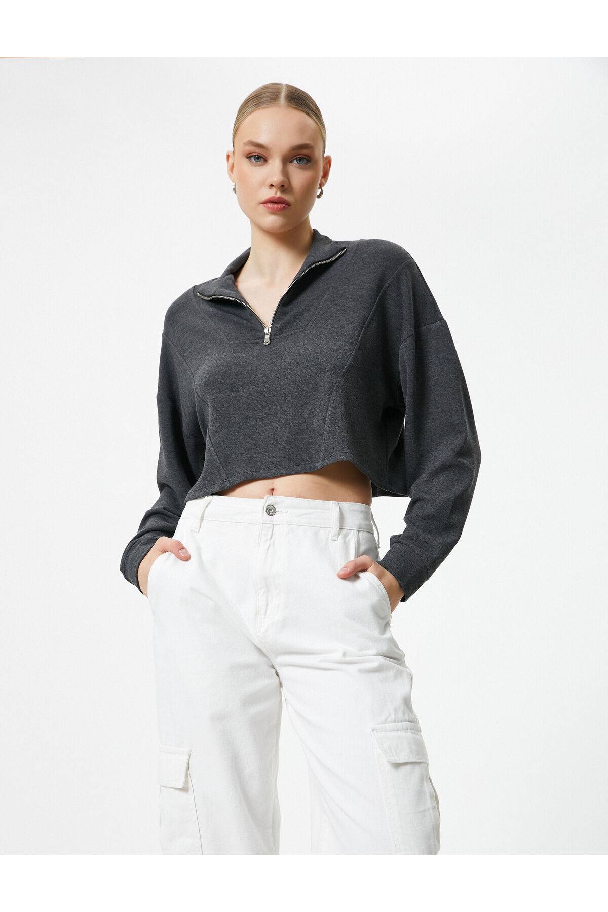 سویشرت نیم زیپ آستین بلند