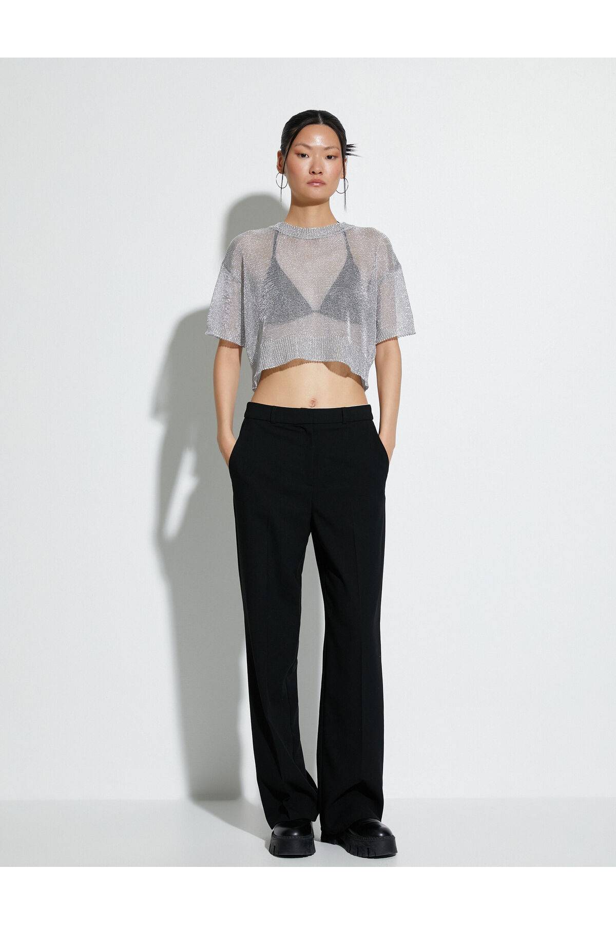 آستین کوتاه ژاکت Mercerized متالیک Glitter