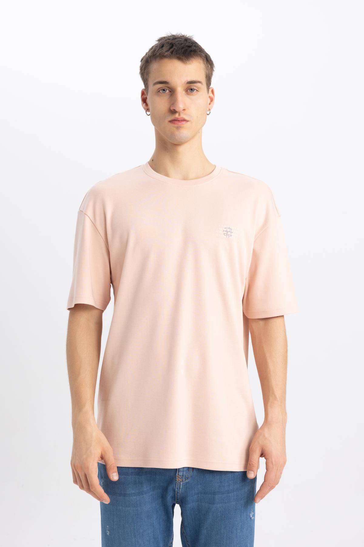 تیشرت پارچه ای سنگین آستین کوتاه چاپ شده با یقه Comfort Fit B4288ax24sp