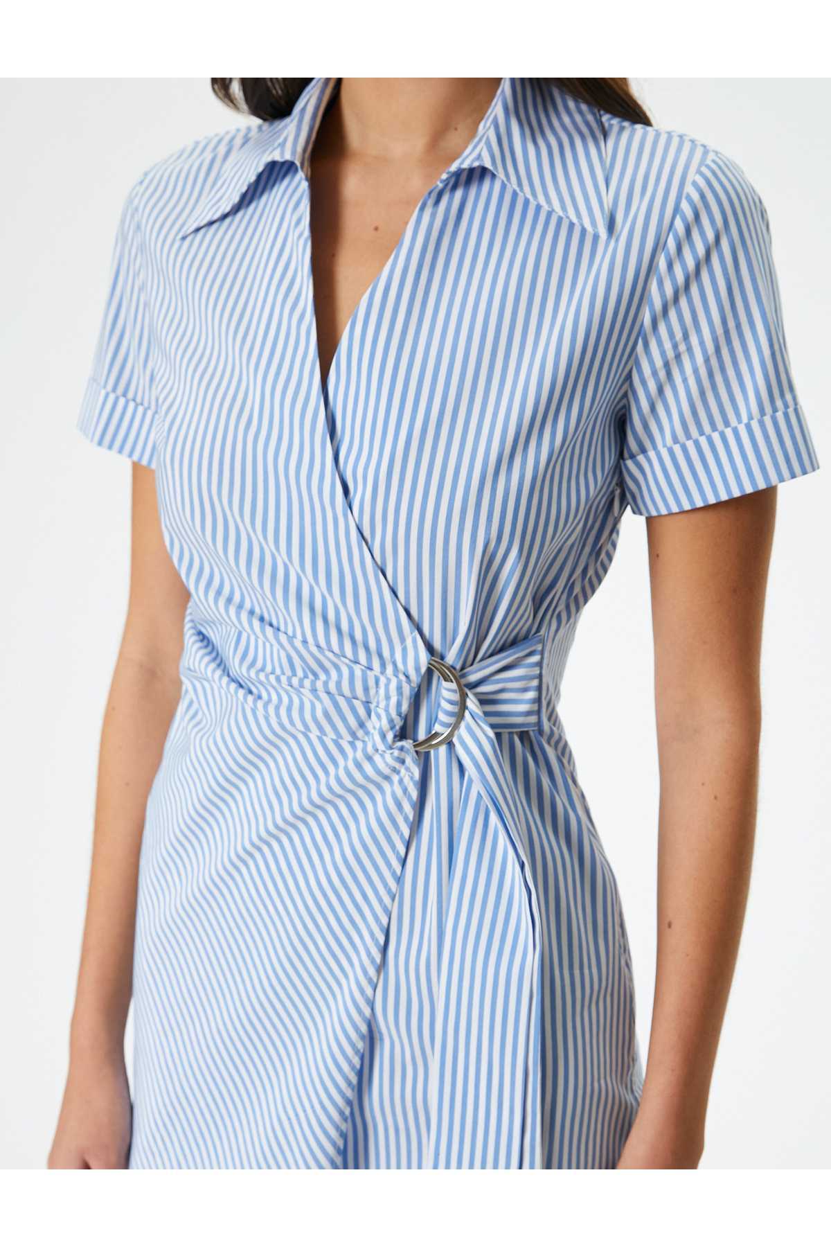 پیراهن میدی آستین کوتاه کمربند دو سینه