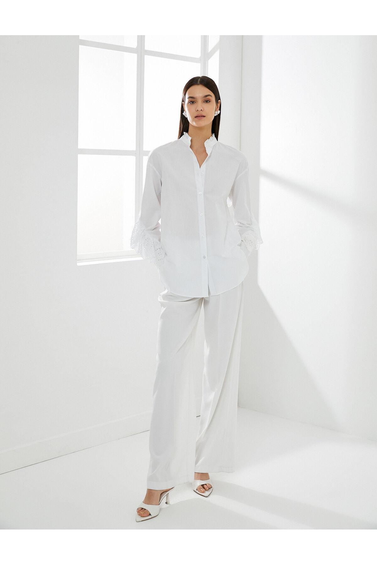 پیراهن آستین بلند یقه دکمه دار نخی