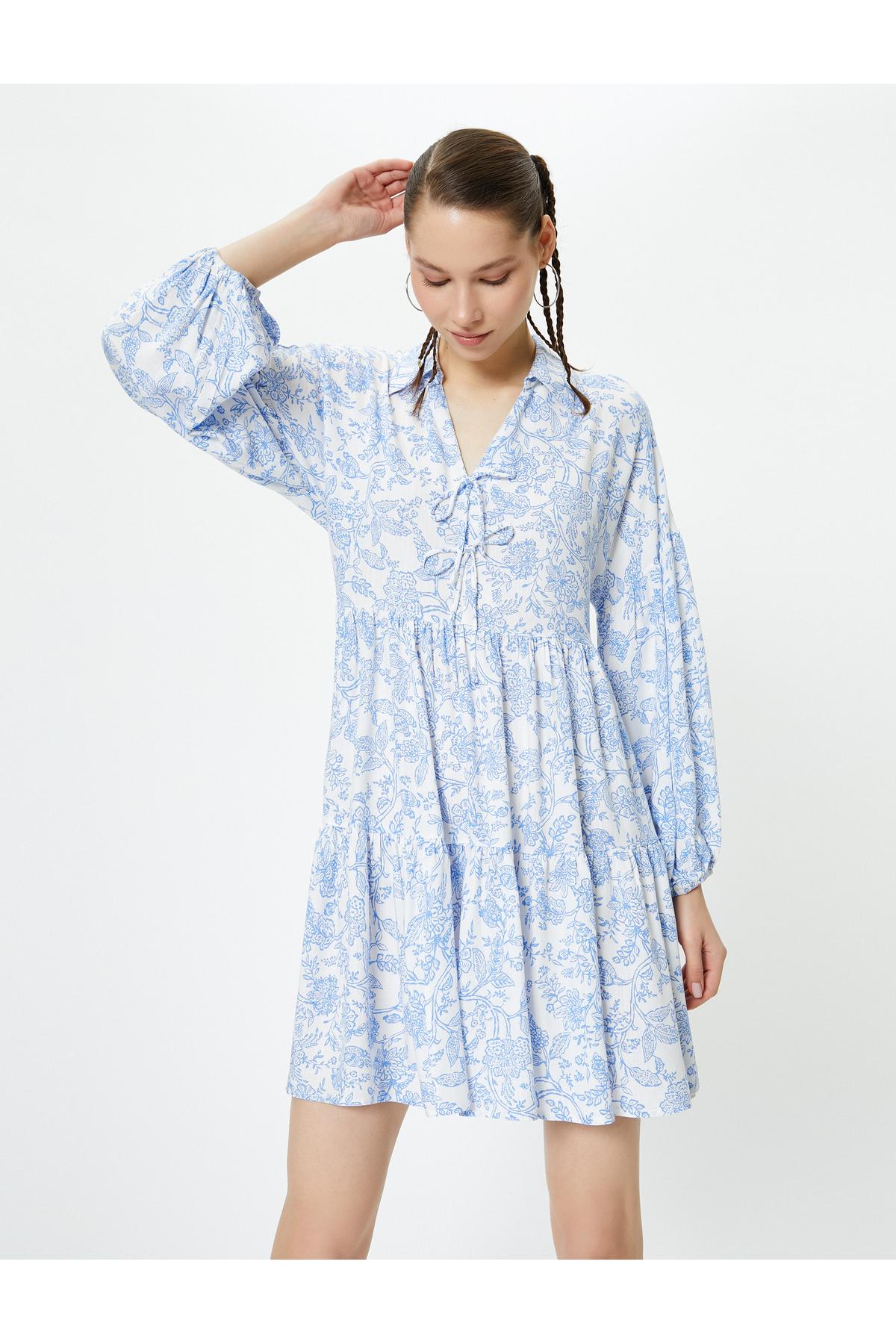 پیراهن آستین بلند پیراهن گلدار سایز بزرگ با کراوات با لایههای جزئی