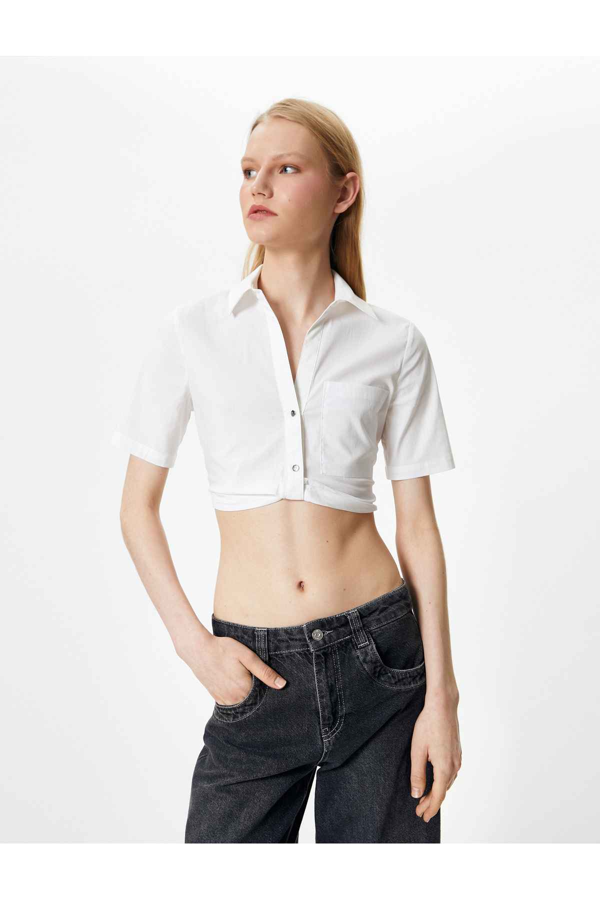 جیب آستین کوتاه پیراهن برش جزئیات