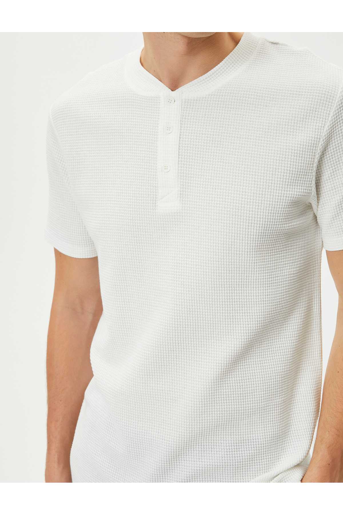تیشرت پایه یقه گرد-آستین کوتاه نخی بافت دار