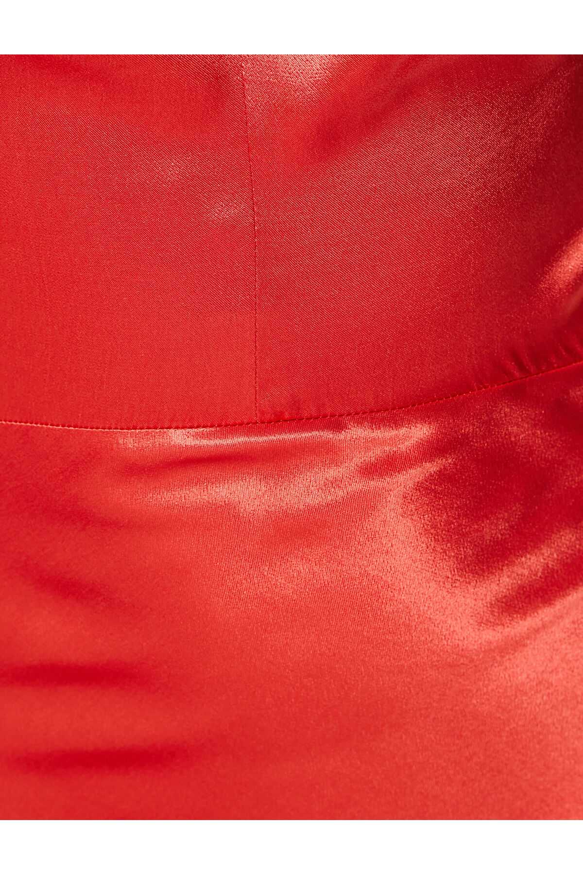 ساتن لباس ساتن یقه یقه پنجره جزییات قد میدی