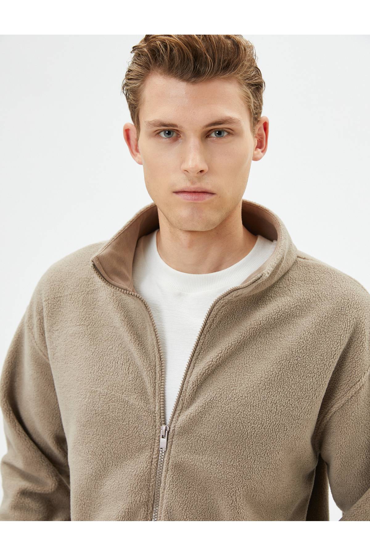 ژاکت مخمل دار یقه زیپ دار جیبی کانگورو