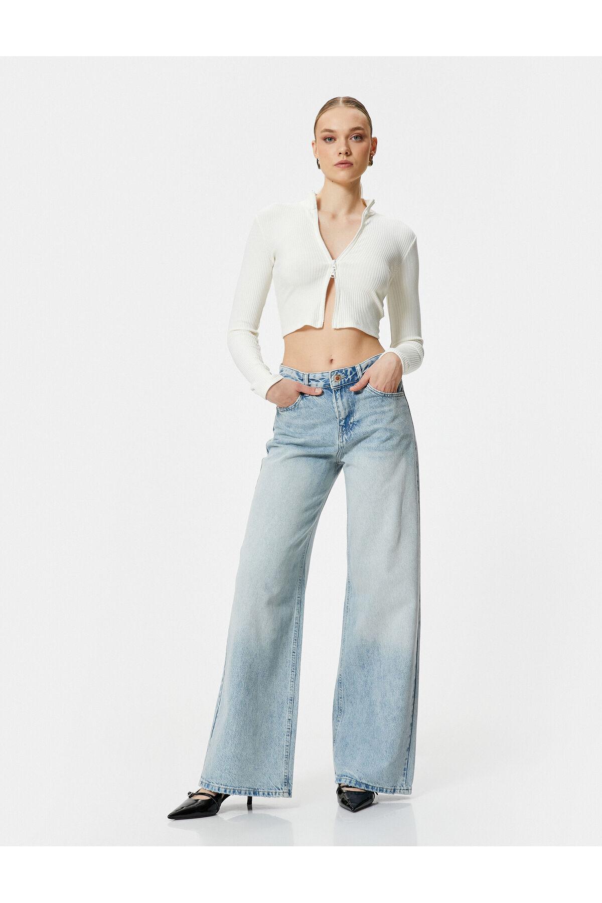 کراپ ژاکت کش باف پشمی زیپ یقه پایه دار مخلوط ویسکوز آجدار