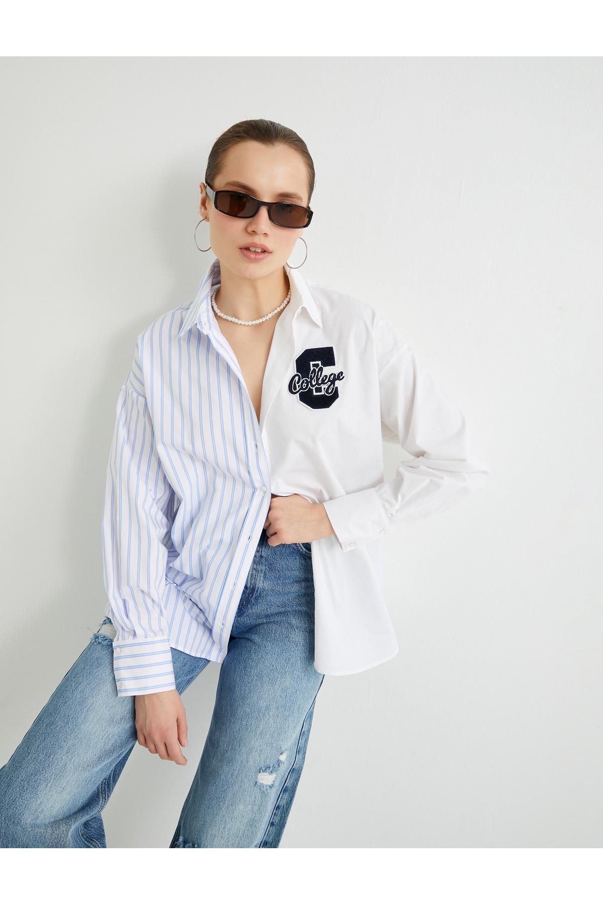 دکمه های کالج دوزی شده پیراهن بزرگ