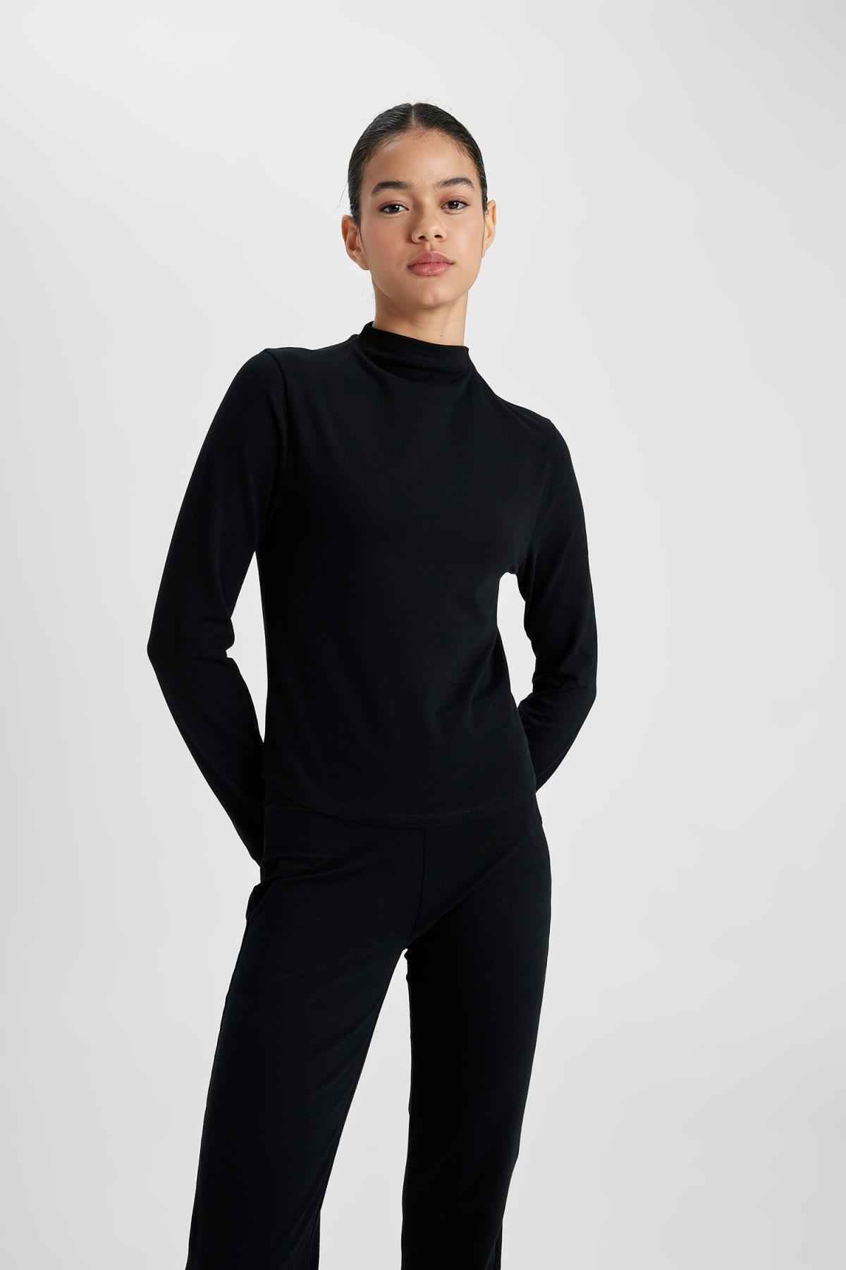 تیشرت آستین بلند یقه بلند DeFactoFit Slim Fit