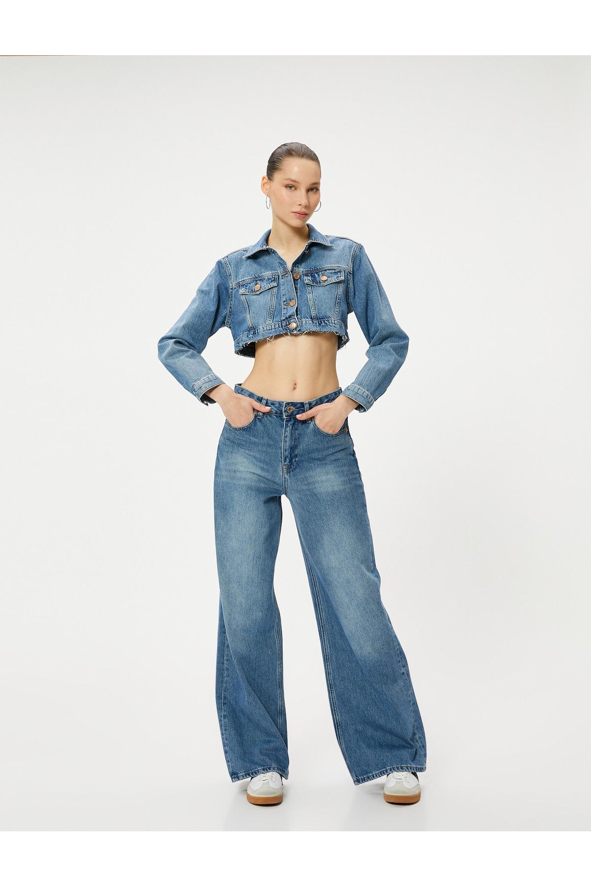 برش ژاکت جین یقه فلپ دو جیب راحت و پنبه ای