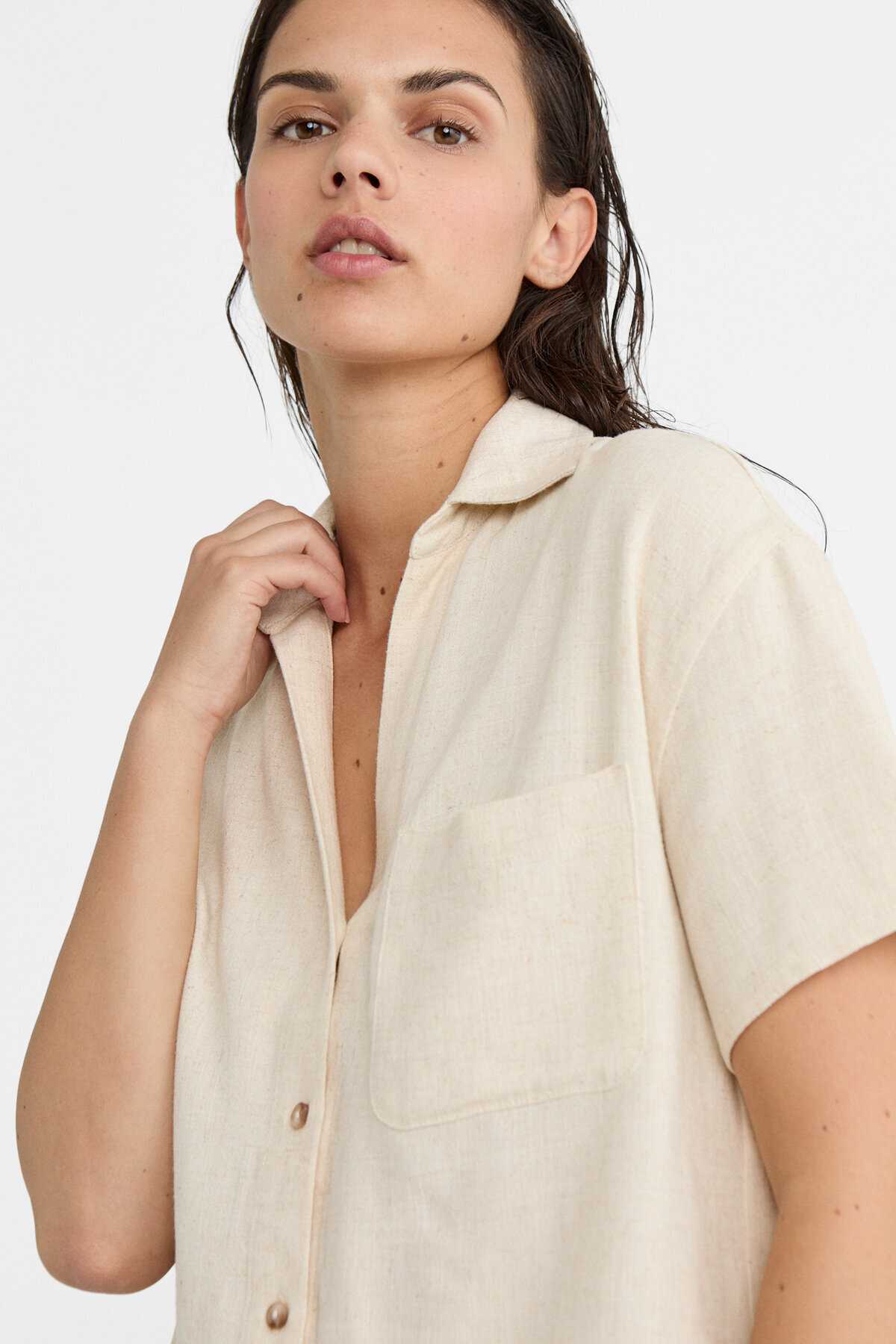 پیراهن آستین کوتاه ترکیبی کتانی