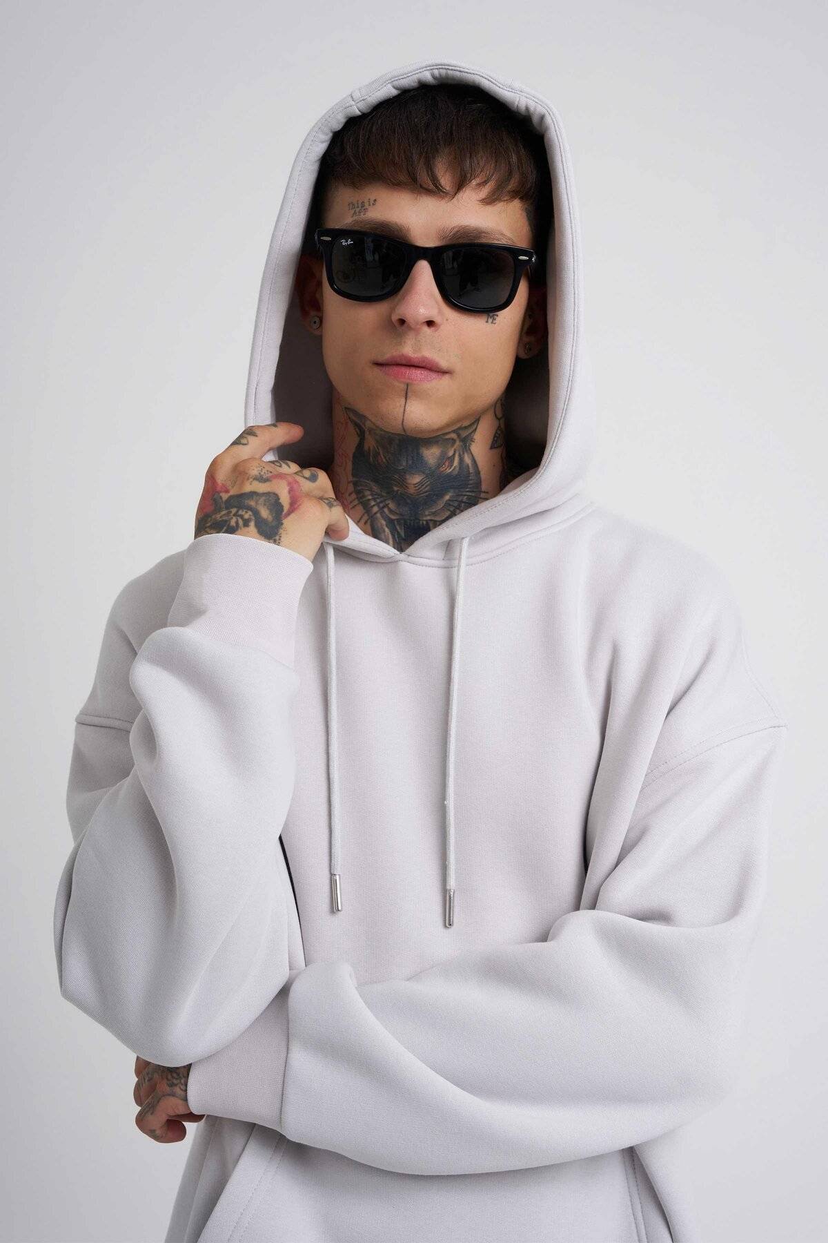 سویشرت جیبی سایز بزرگ یاسی یخی